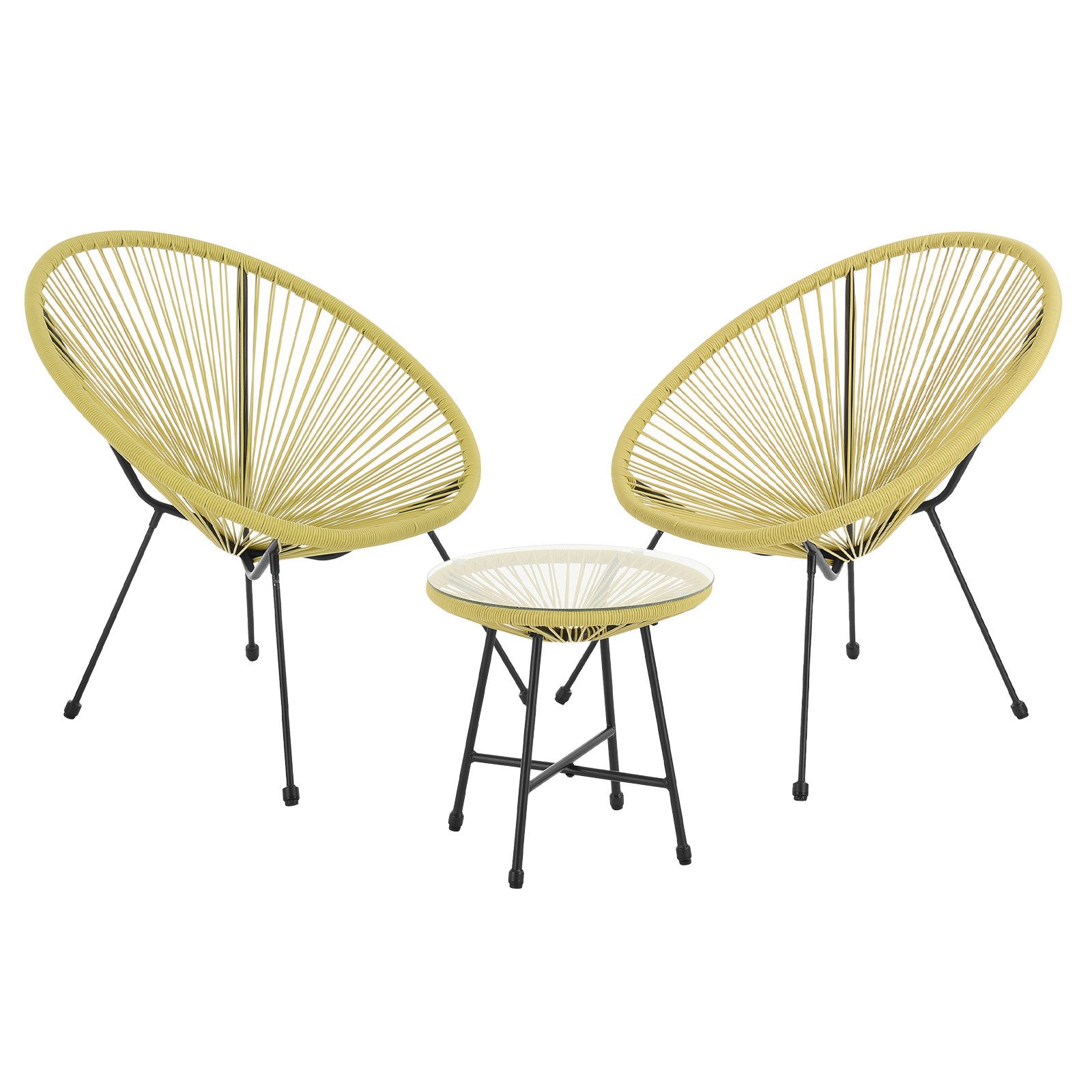 SVITA Balkonset BALI, (Set, Set aus 2x Sessel, 1x Tisch), Garten-Möbel Set, Sitzgruppe, Terrasse, Polyrattan, Gelb