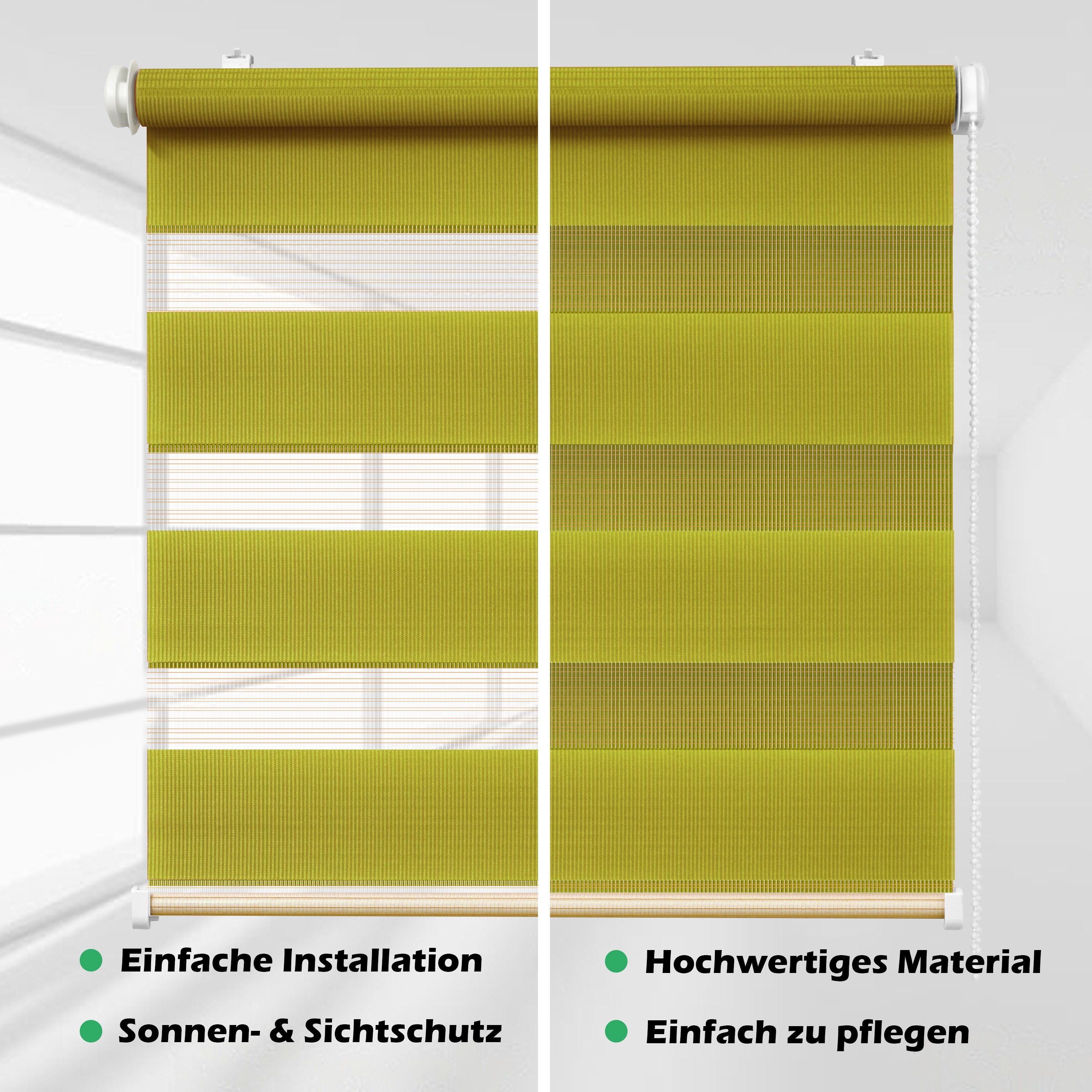 Doppelrollo Doppelrollo "Colour" Fenster-Roll, Fix Duo-Rollo Schraubmontage oder mit DomDeco, Klemm- Klemmträger, Grün Klemm