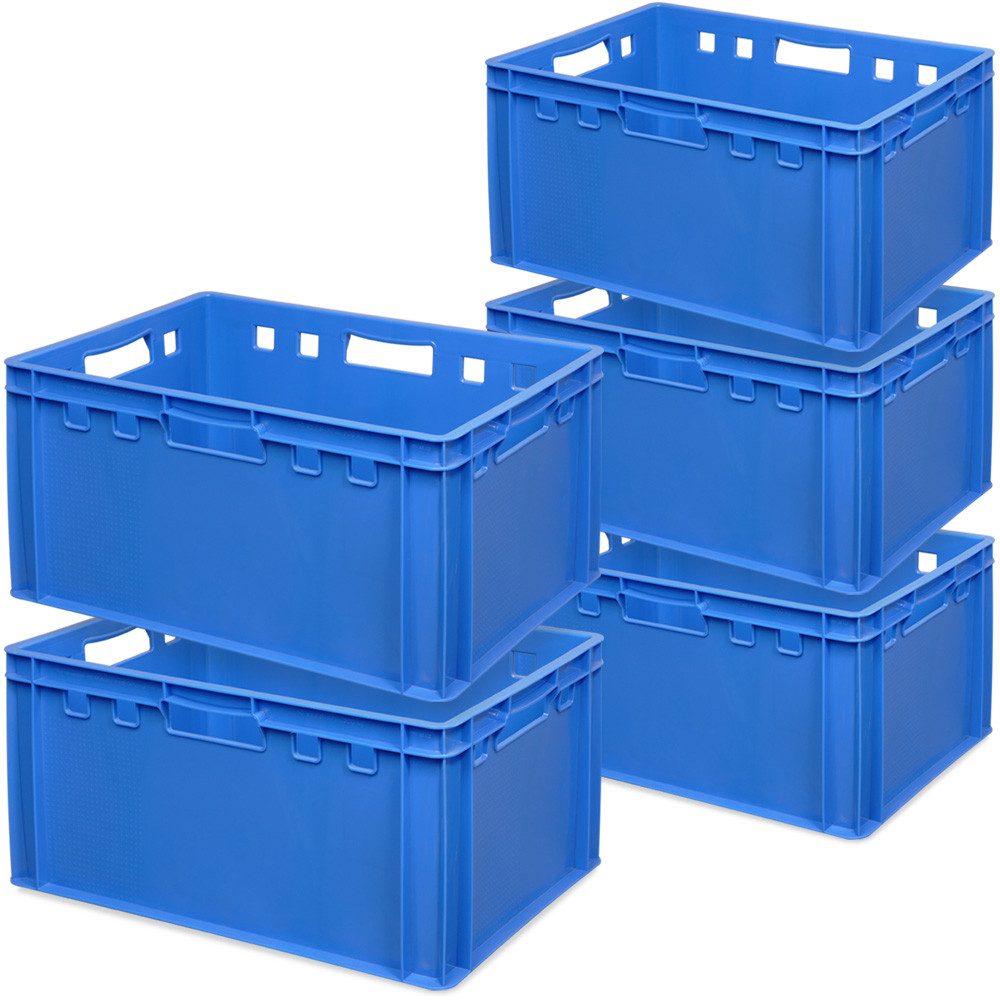 BRB-Lagertechnik Aufbewahrungsbox 5x Fleischkasten E3, 600x400x300 mm, lebensmittelecht, blau, Ideal für die Lebensmittelindustrie oder die Gastronomie geeignet