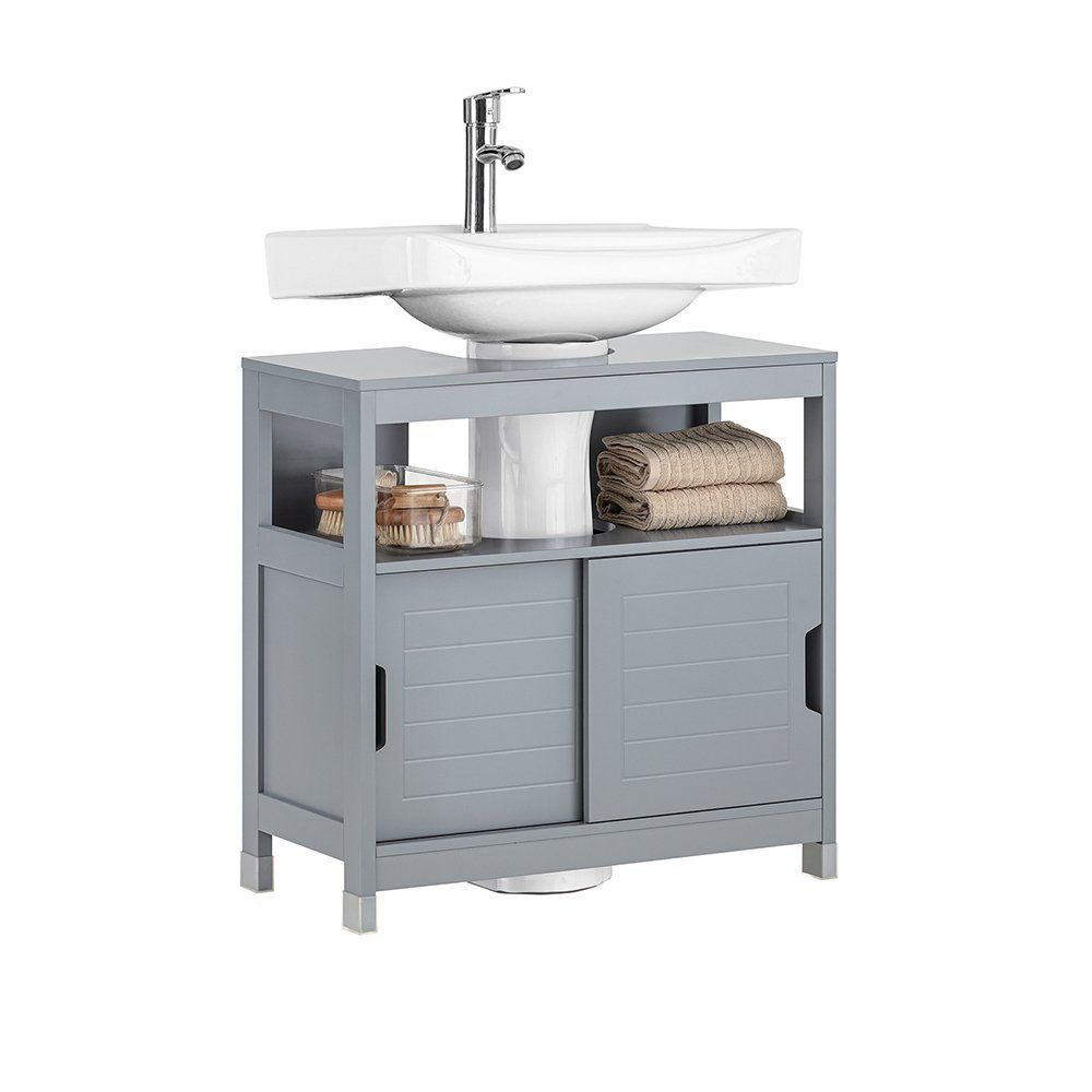 SoBuy Waschbeckenunterschrank mit 2 Türen Holz Stahlgrau 60 cm FRG128-II-SG günstig online kaufen