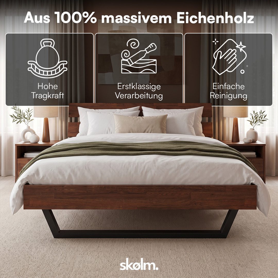 skølm Massivholzbett Alver, walnuss geölt mit Metallkufen, verfügbar in 120/140/160/180 x 200 cm