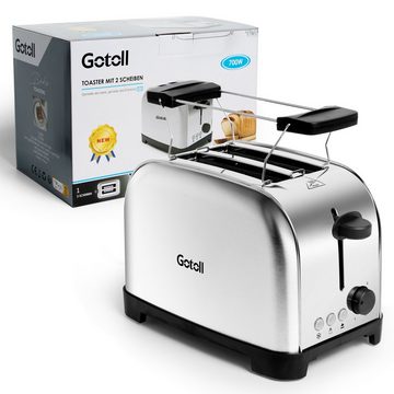Gotoll Toaster GL330, 2 kurze Schlitze, 700 W, Brötchenaufsatz 2 kurze Schlitze Edelstahlgehäuse