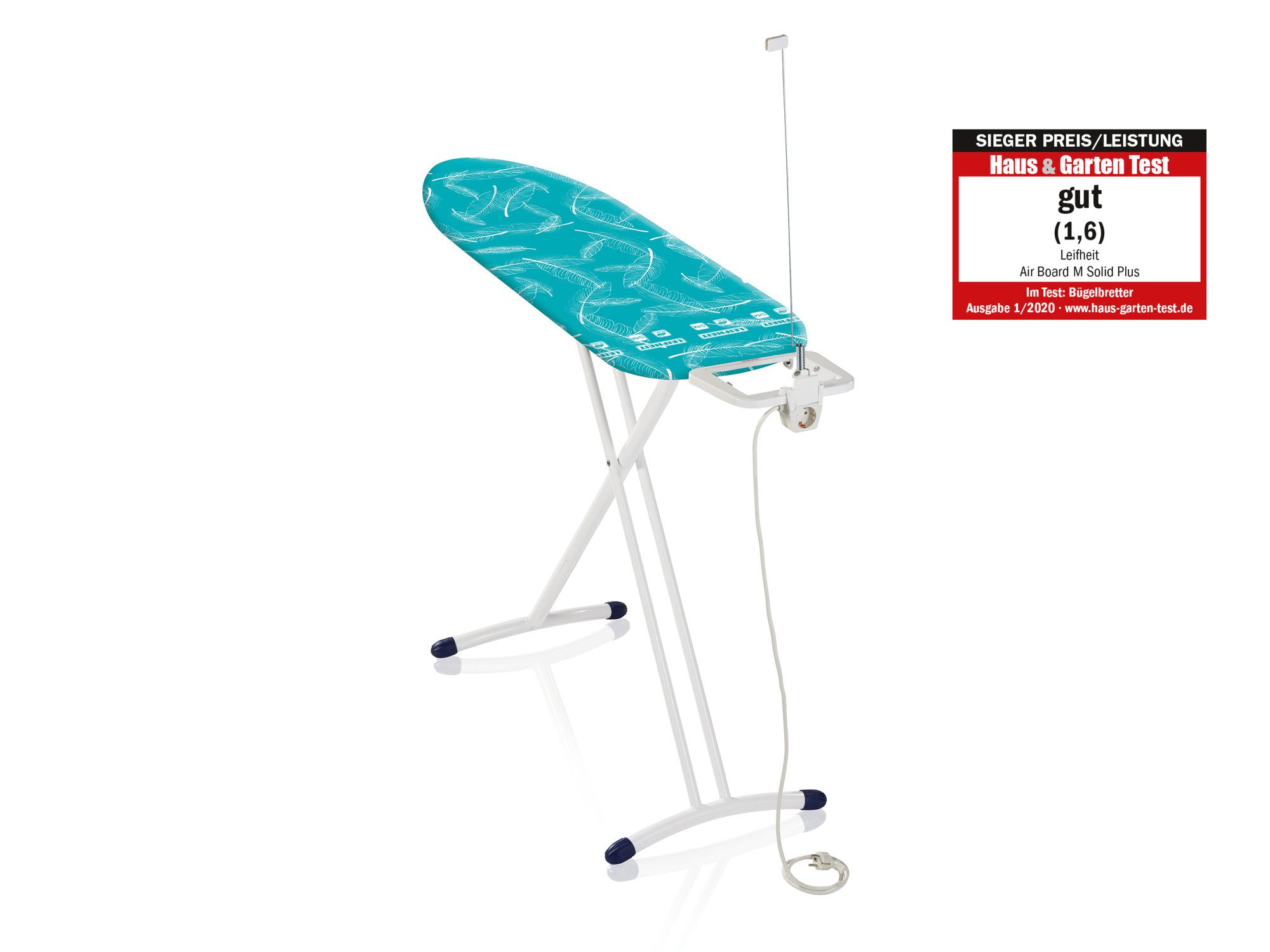 Leifheit Bügelbrett Bügeltisch Air Board M Solid Plus, Bügelfläche 38.0x120.0 cm, Zwei-Seiten-Bügeleffekt, 120x38cm, höhenverstellbar (76-100 cm)
