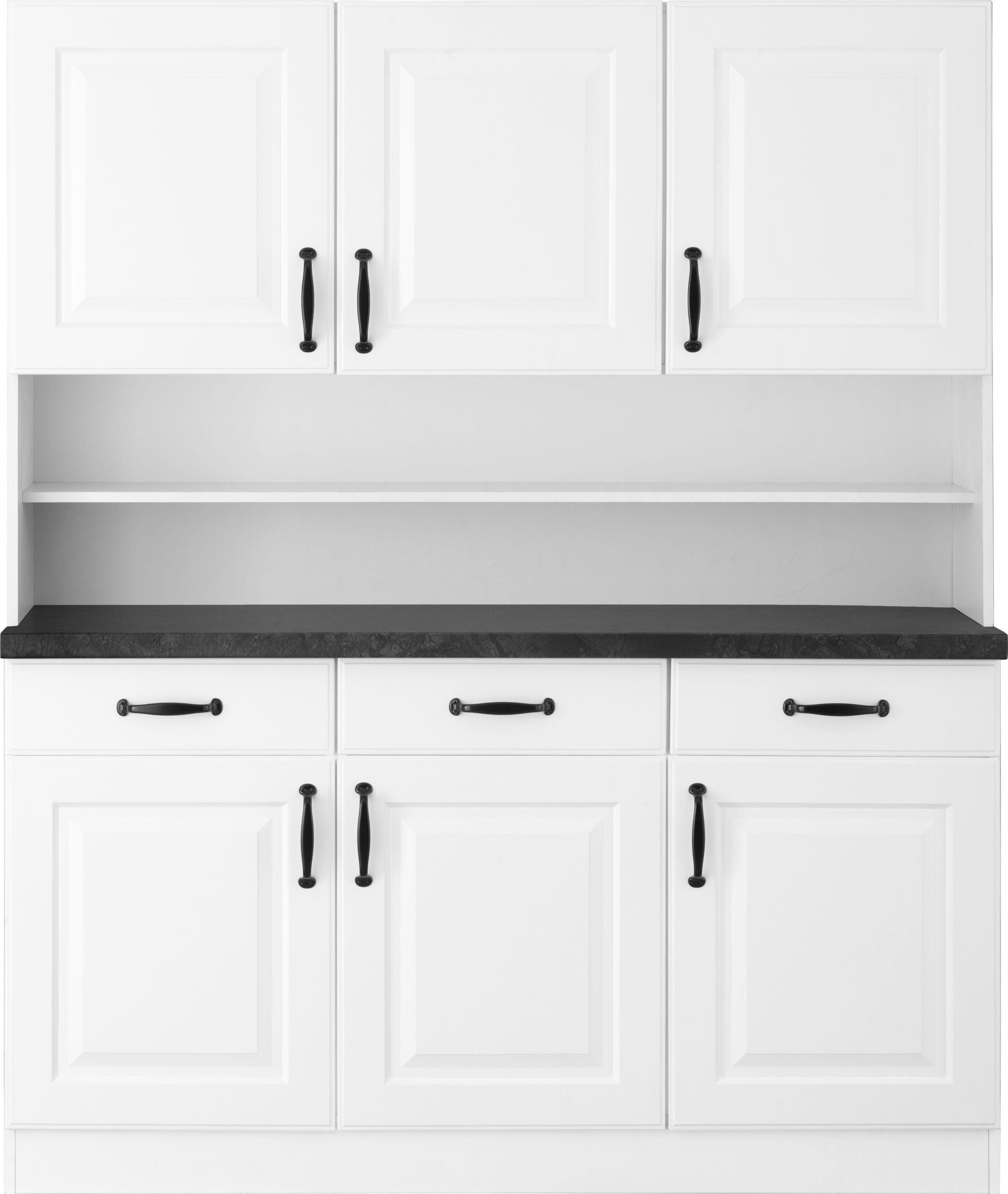 schwarz weiß/granit | cm Erla Küchen breit weiß 150 Küchenbuffet mit Kassettenfront wiho