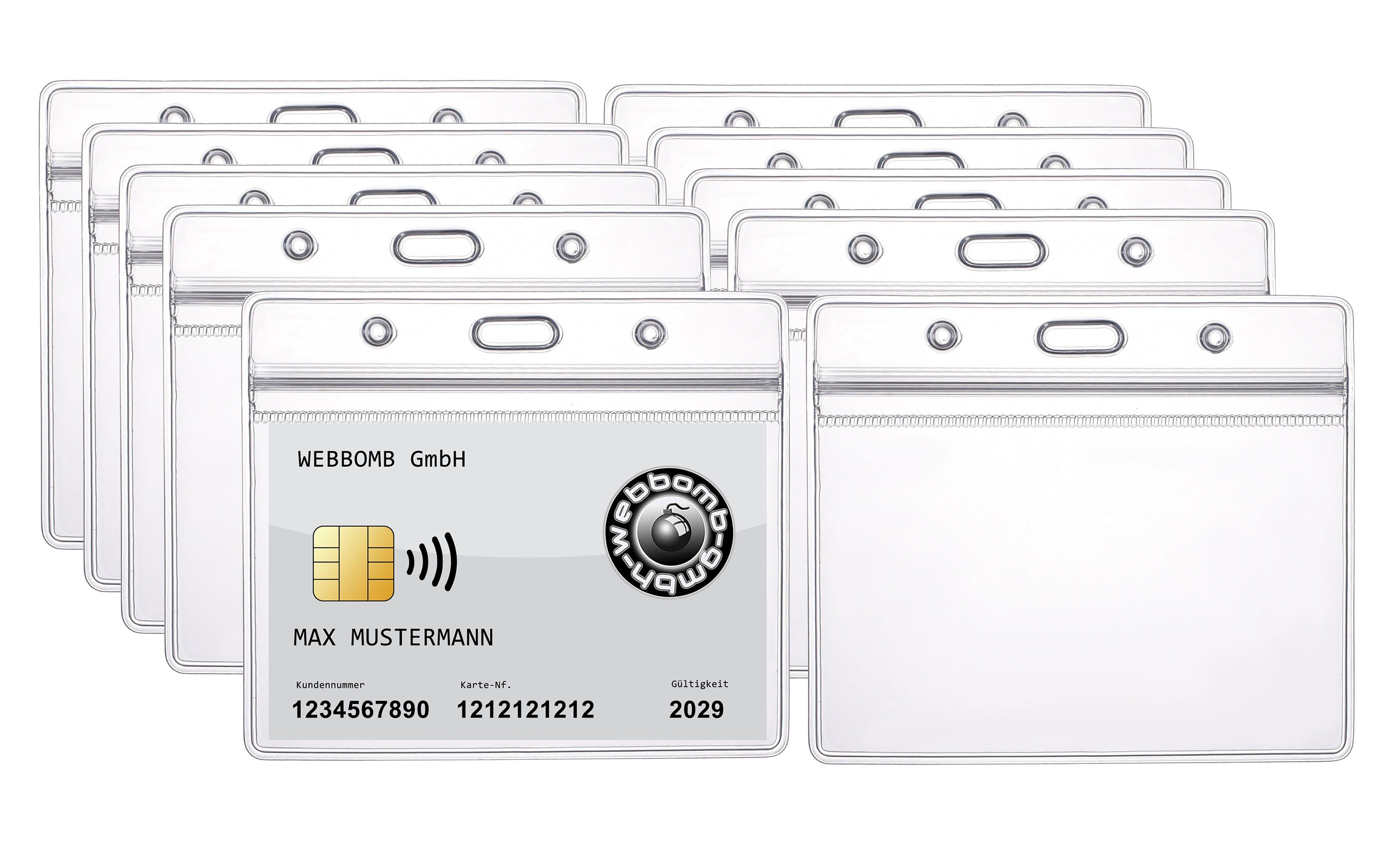 WEBBOMB Schlüsselanhänger 5x Ausweishülle ZIP Kartenhalter flexibel & wasserdicht für 1-2 Karten (10-tlg)