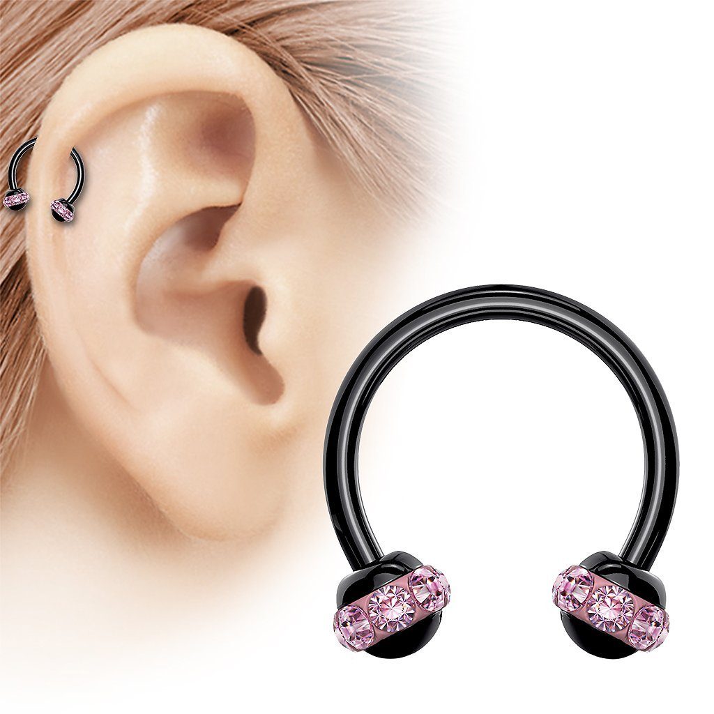 Taffstyle Piercing-Set Lippen Nase Schwarz Hufeisen Multi Kristall Kugeln, Piercing Glitzer Kugel Ohr Horseshoe Tragus Helix Labret Nasenpiercing