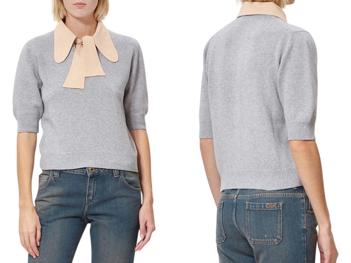 Chloé Strickpullover Chloé Gray Pussy Bow Collar Wool And Cashmere Knit Pullover Pulli Stri