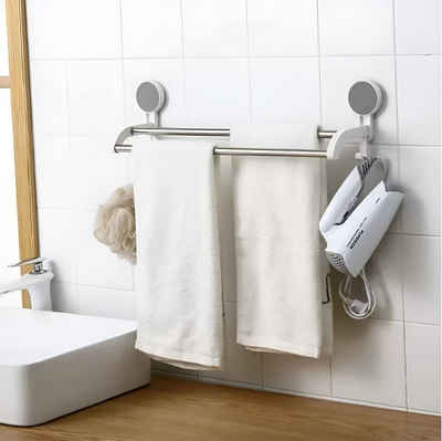 Creliv Handtuchhalter »Handtuchstange mit 2 Haken, einfache & schnelle Montage durch Klebepad«, Ohne Bohren, 2 Edelstahl Stange von 48,5cm - für Badezimmer & Küche