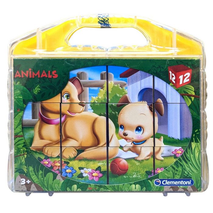 Clementoni® Steckpuzzle Animals Würfelpuzzle im Koffer (12 Teile) 12 Puzzleteile