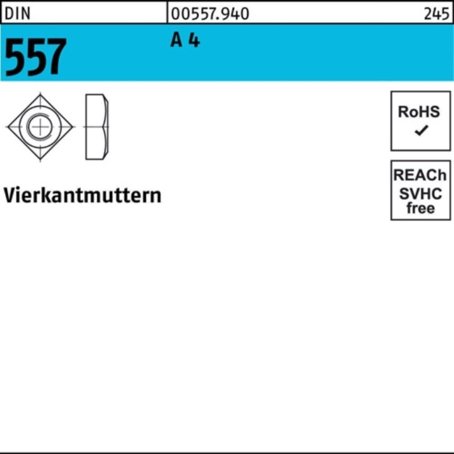 Reyher Muttern 100er Pack Vierkantmutter DIN 557 M8 A 4 100 Stück DIN 557 A 4 Vierka