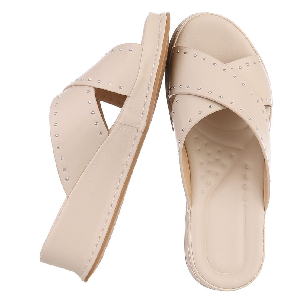 Ital-Design Damen Pantolette mit Nieten und Keilsohle Plateausandaletten (91971081) Keilabsatz/Wedge Keilsandaletten in Beige – Bild 2 von 5