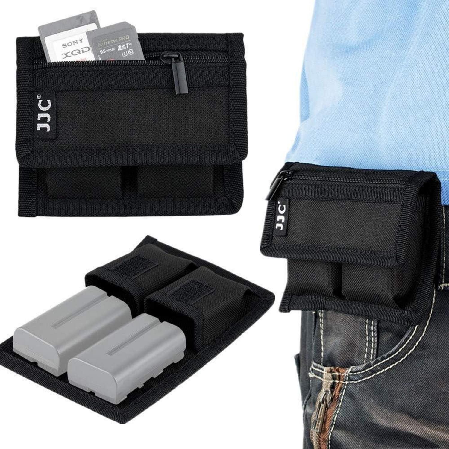 LuxusKollektion Kamera-Hülle Speicherkartentasche für SD SDHC XQD Micro SD Karten mit 2 Akkutaschen