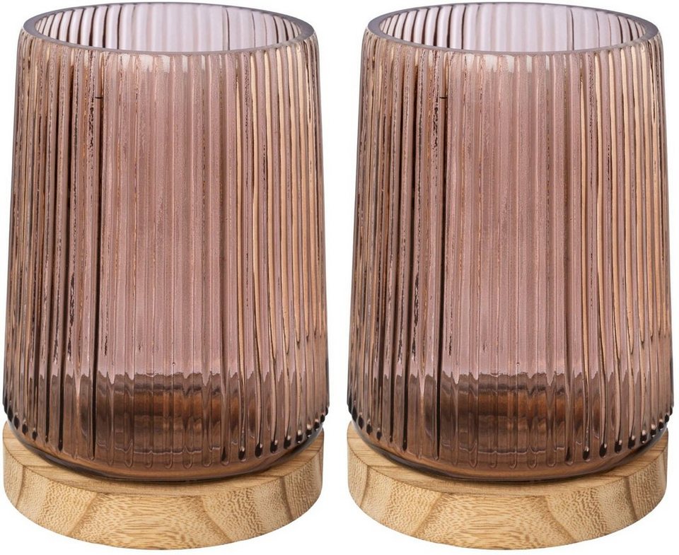 Creativ home Windlicht TRIEST (Set, 2 St), Kerzenhalter aus Glas, mit  Holzfuß