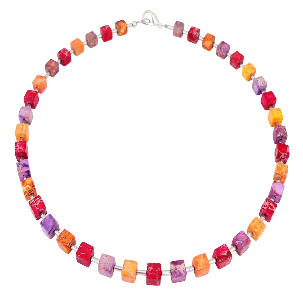 traumschmuck Collier 213n Collier Edelstein Impressions JASPIS Würfel orange, rot, lila (Geschenk, Muttertag, Weihnachten, Geburtstag, Valentinstag, inkl. Schmuckbox), handgefertigt, verstellbare Gesamtlänge