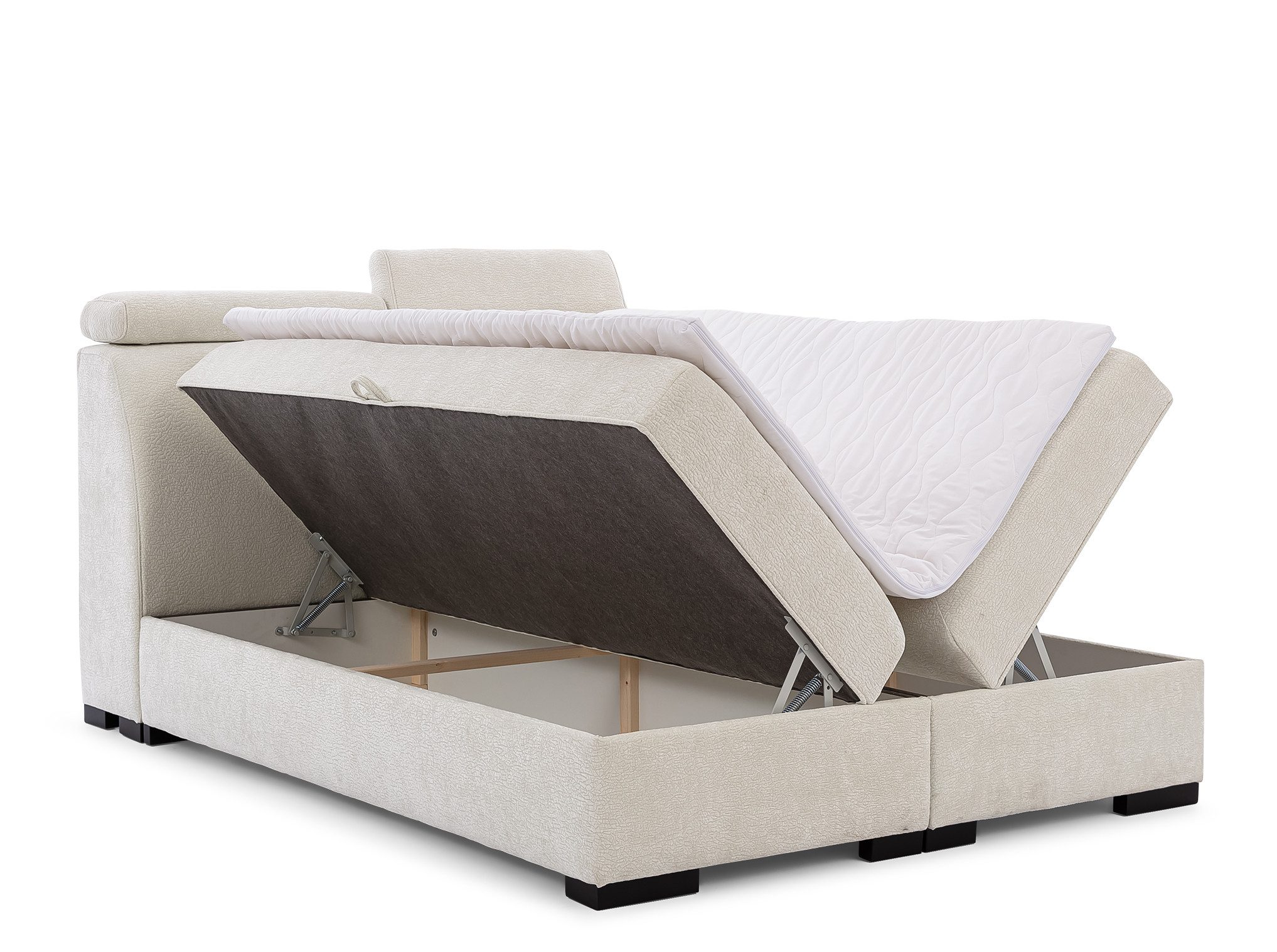 Fun Möbel Boxbett Bett NESTOR in Stoff Dress Me Set.1 (Erhältlich auch mit 2 x Nachttisch, Einstellbare Kopfstützen), Inkl. 2 x Bettkasten und Topper