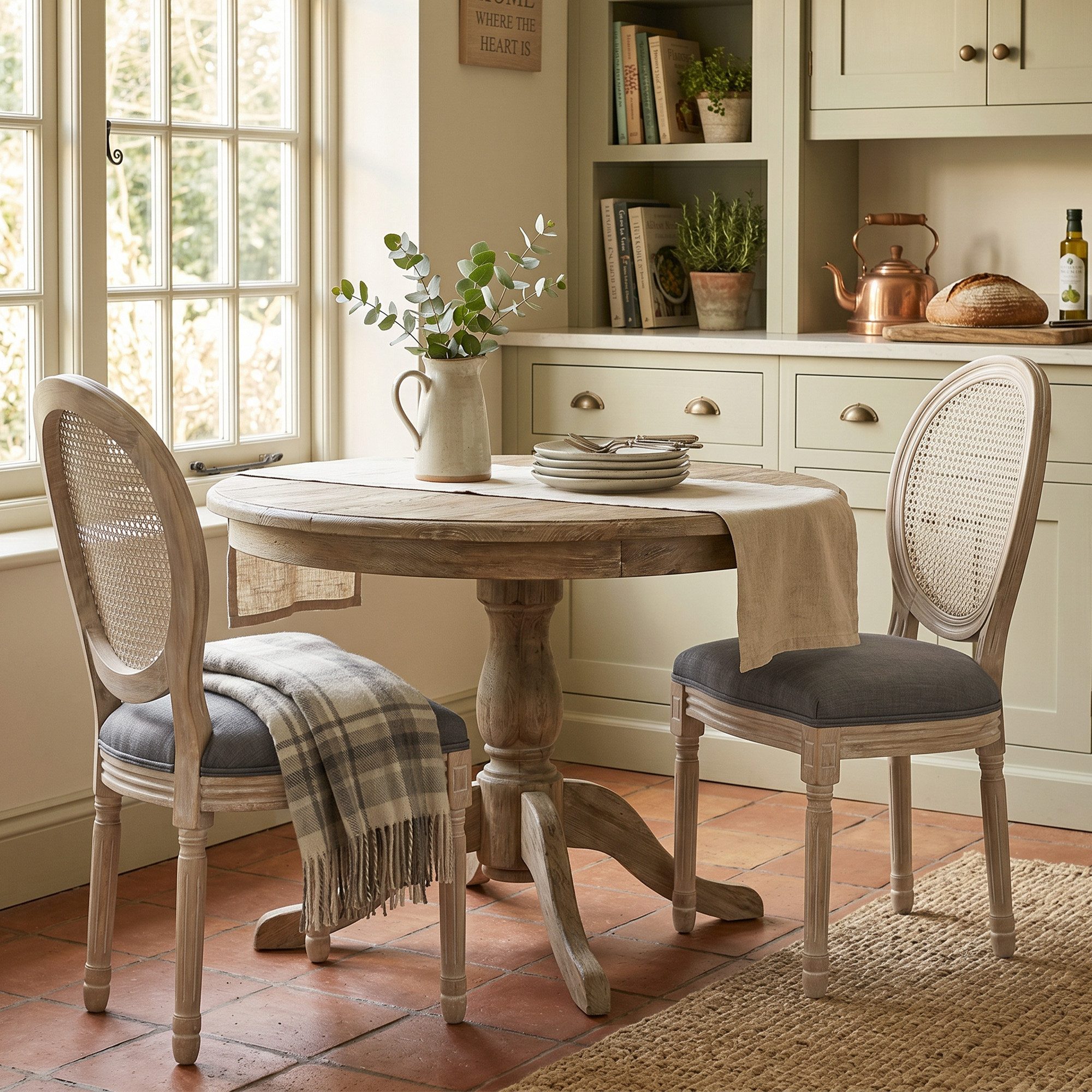 HOMCOM Esszimmerstuhl Küchenstuhl mit Rattan-Rückenlehne, Leinenoptik, Sessel, Stühle (Gepolsterter Polsterstuhl, 2 St), im Französischen Stil, für Wohnzimmer, Esszimmer, Grau