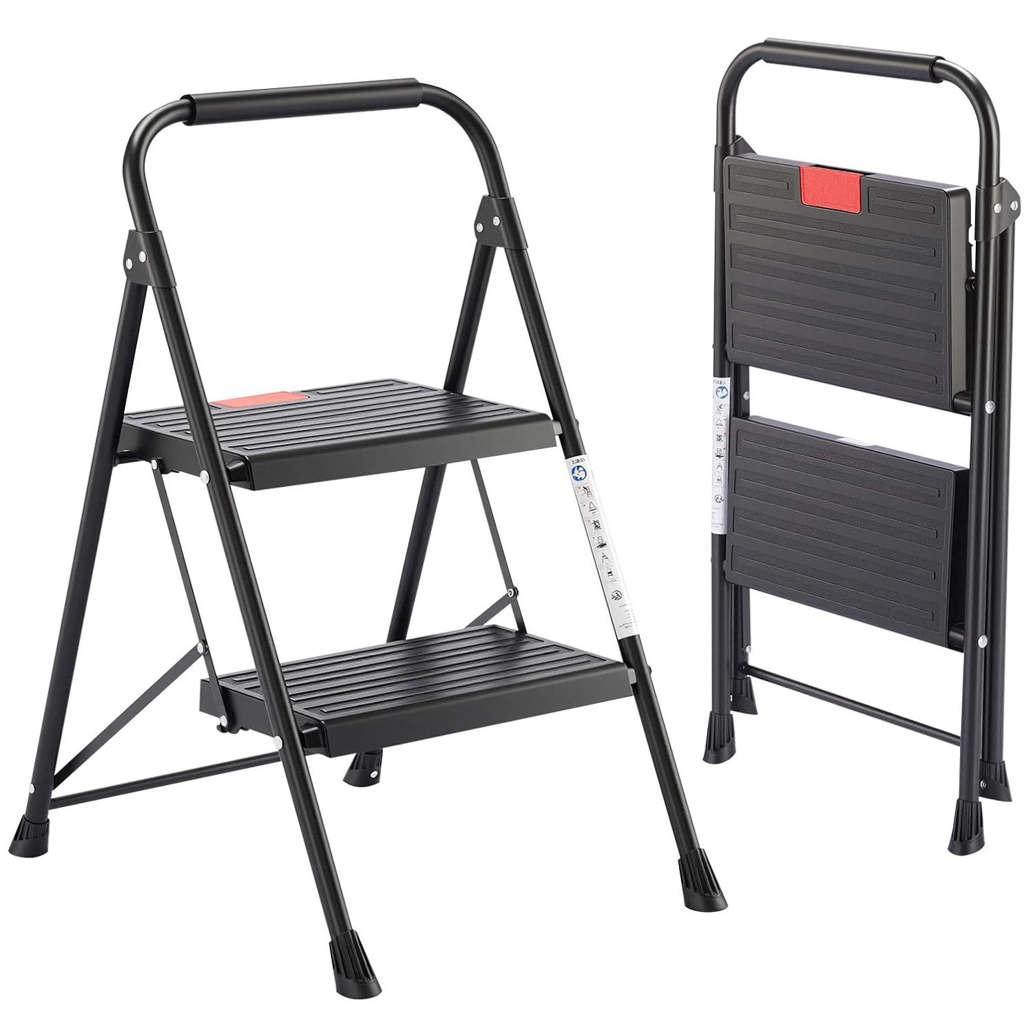 Refined Living Trittleiter 2/3 Stufen klappbar Trittleiter, Klapptritt für Zuhause bis 150 kg (Multifunktionsleiter mit breitem Anti-Rutsch-Pedal und Klappsicherung, stabile Anti-Rutsch-Leiter mit Handlauf kompakte & leichte Klappleiter), Sicherheitsleiter Stufen Leiter für Küche & Büro, Bibliothek, Garten