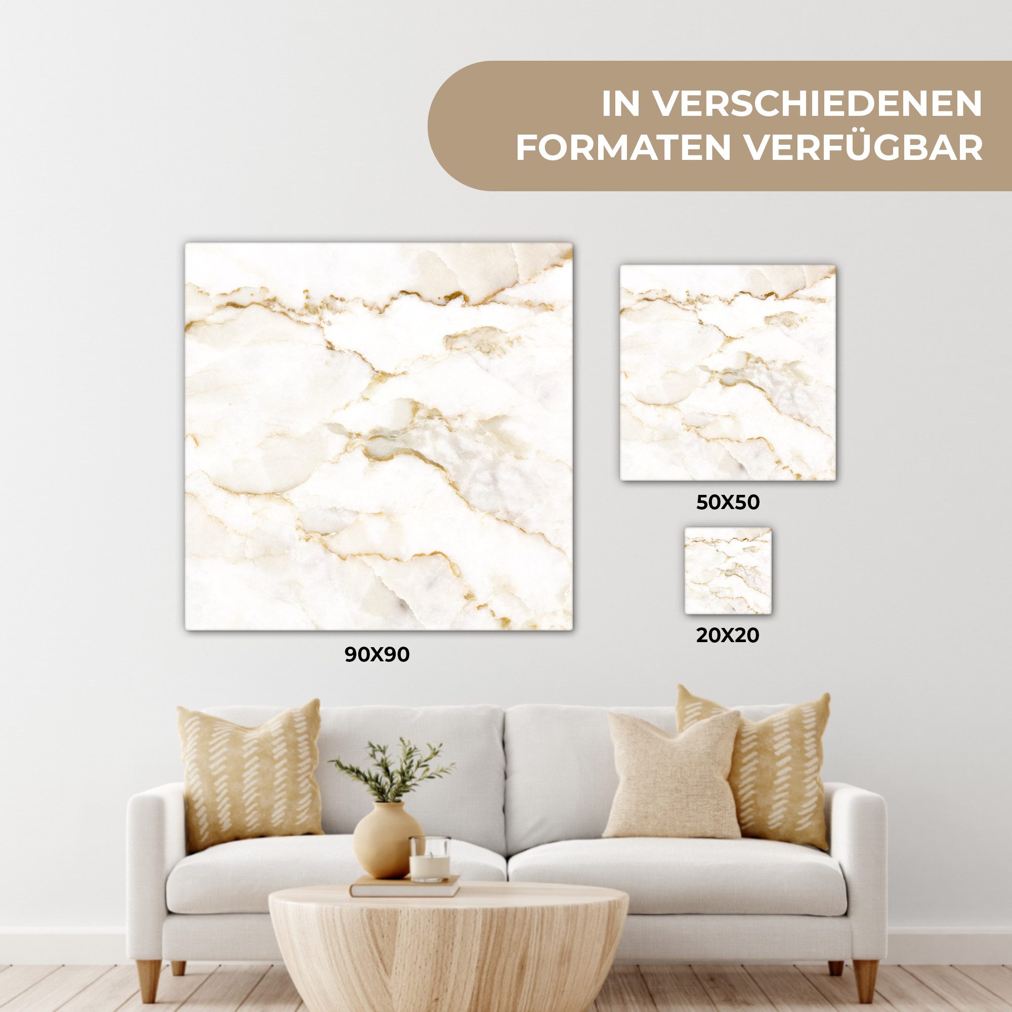 OneMillionCanvasses® Leinwandbild Marmor - Limette - Gold - Luxus - Marmoroptik - Weiß, Fotodruck (1 St), Wandbild, Deko Schlafzimmer Wohnzimmer Flur 20x20 cm – Bild 5 von 5