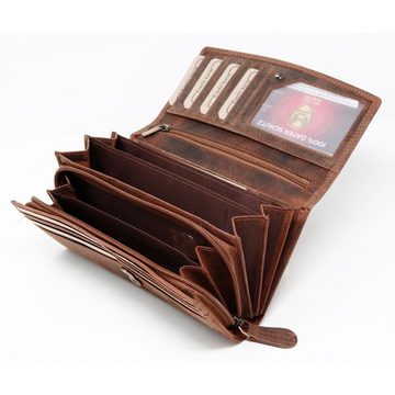 SHG Geldbörse Damen Börse Lederbörse Portemonnaie, großes Münzfach Leder + RFID Schutz Motiv Pferdekopf 17 Kartenfächer