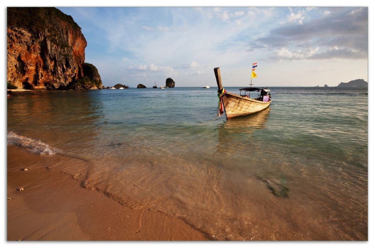 ESG-Sicherheitsglas, (Glasplatte, Boot verschiedene Größen 5mm Thailändisches inkl. tlg., am Noppen), Strand, Wallario Herd-Abdeckplatte 1