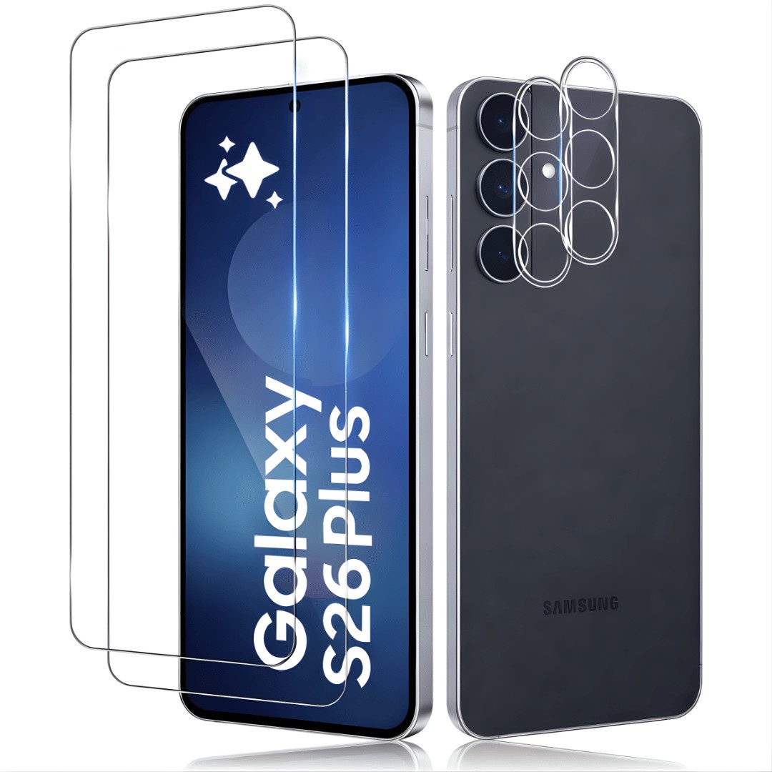 SmartUP Displayschutzglas 2X Schutzglas für Samsung Galaxy S26 Plus Display Kamera Panzerglas 9H für Samsung Galaxy S26 Plus, 4 Stück, Rundumschutz, passgenaue Verarbeitung