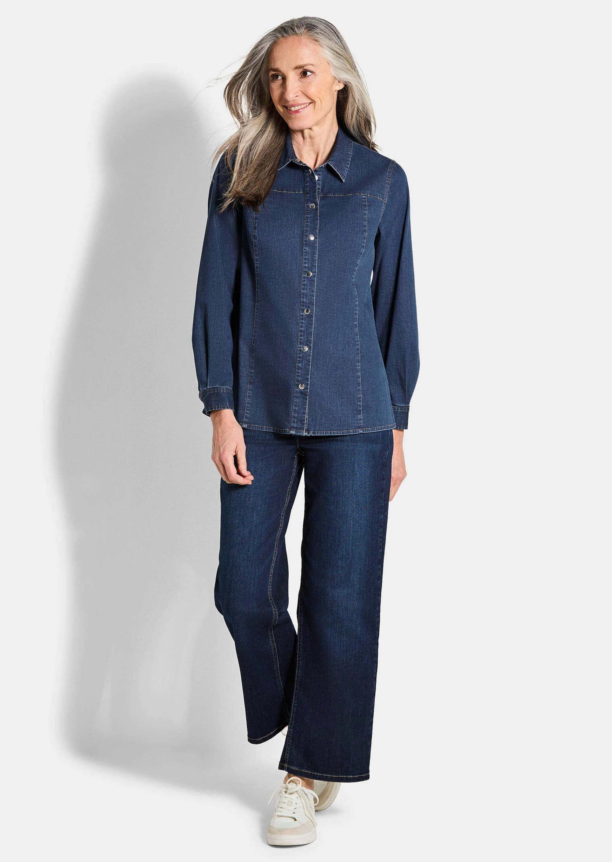 GOLDNER Hemdbluse Stilvolle Denim-Bluse mit Druckknöpfen Baumwollshirt mit günstig online kaufen
