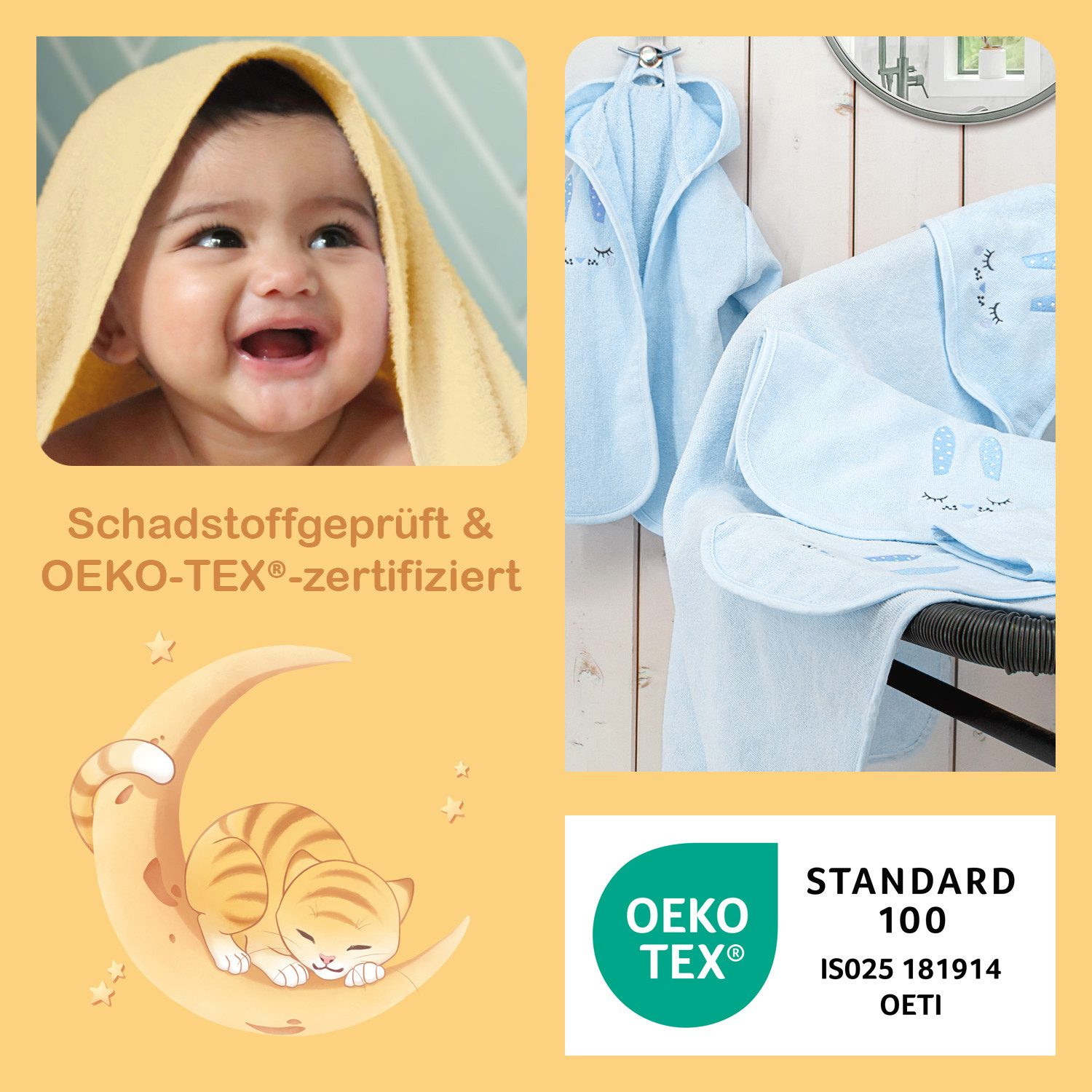 celodoro Babybademantel Baby Bade Geschenk Set 5-teilig, Baumwolle – Bild 5 von 5