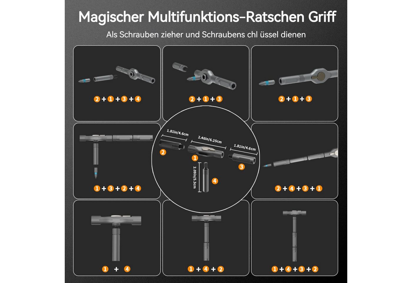 Thumbnail - BlingBin Schraubendreher 42-in-1 Ratschen Feinmechaniker werkzeug set, mit Abnehmbarem T-Griff, (1er Set, 1 St., 8 lange...