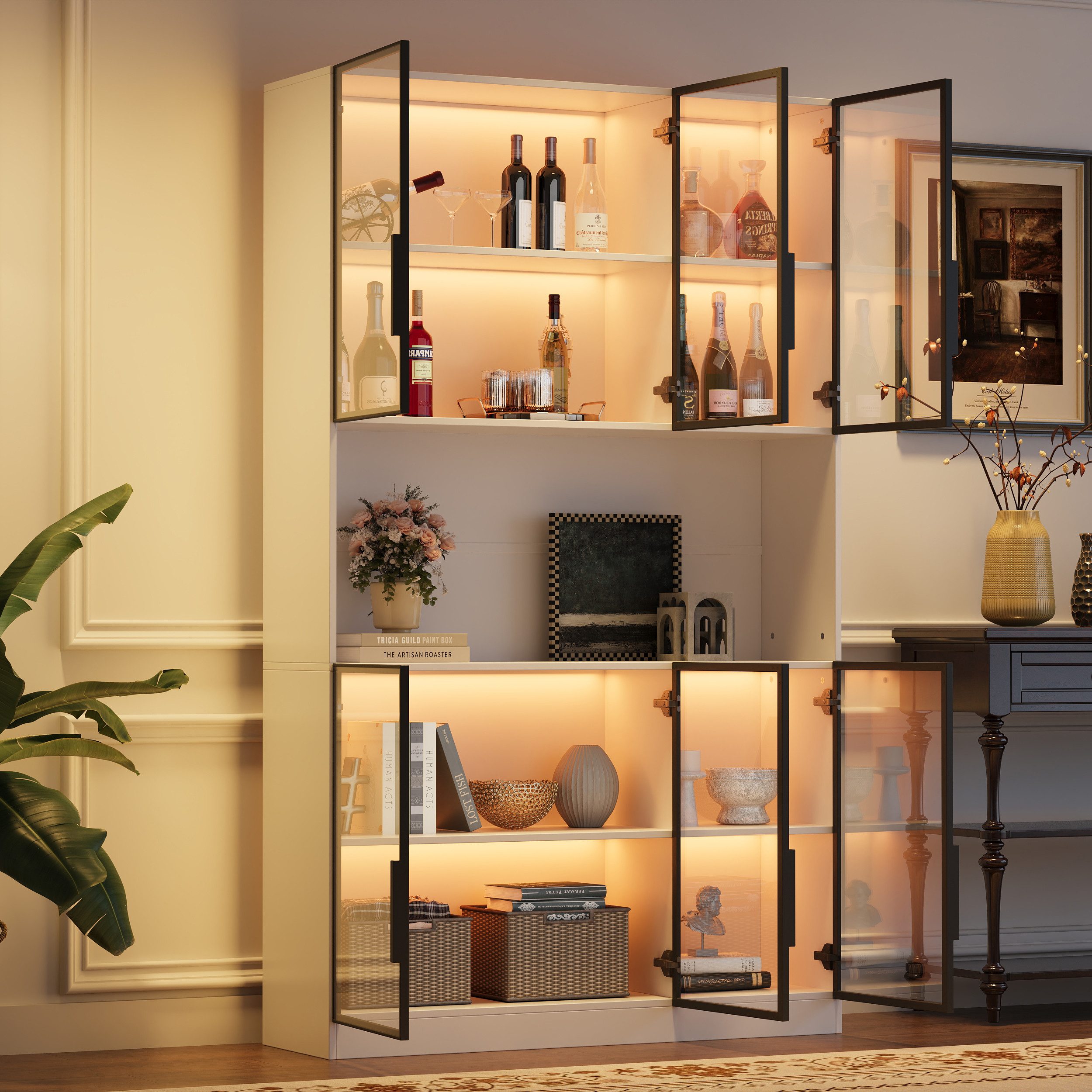 STILVORA Vitrine Wohnzimmer Hochschrank mit LED Glasvitrine stehend mit 6 Schranktüren (Packung, 1-St., Elegante Aufbewahrungslösung mit Soft-Close Scharnieren) Perfekt für Ihre wertvollen Stücke.
