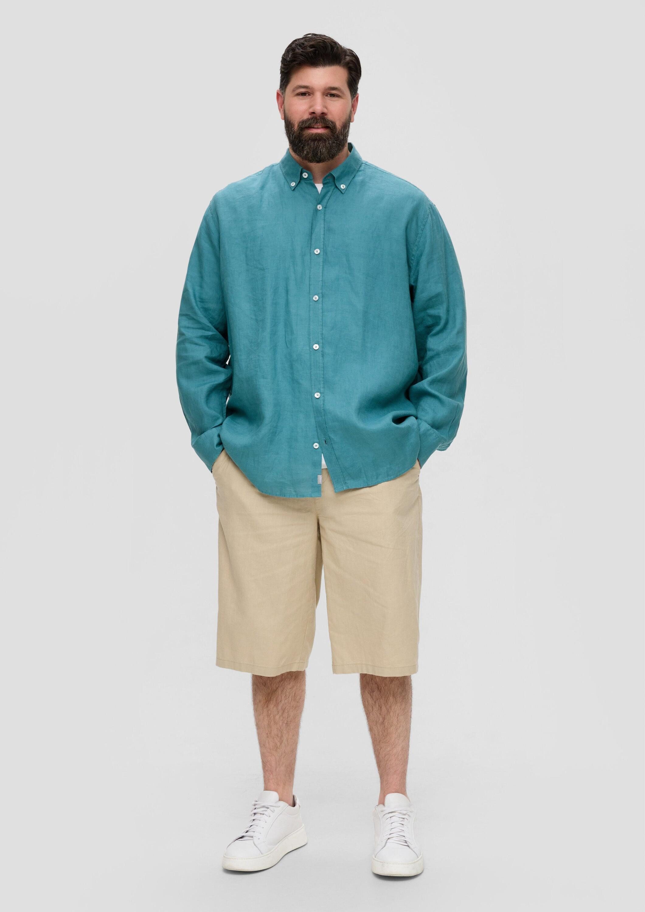 s.Oliver Langarmhemd Hemd Leinenhemd mit Button-Down-Kragen