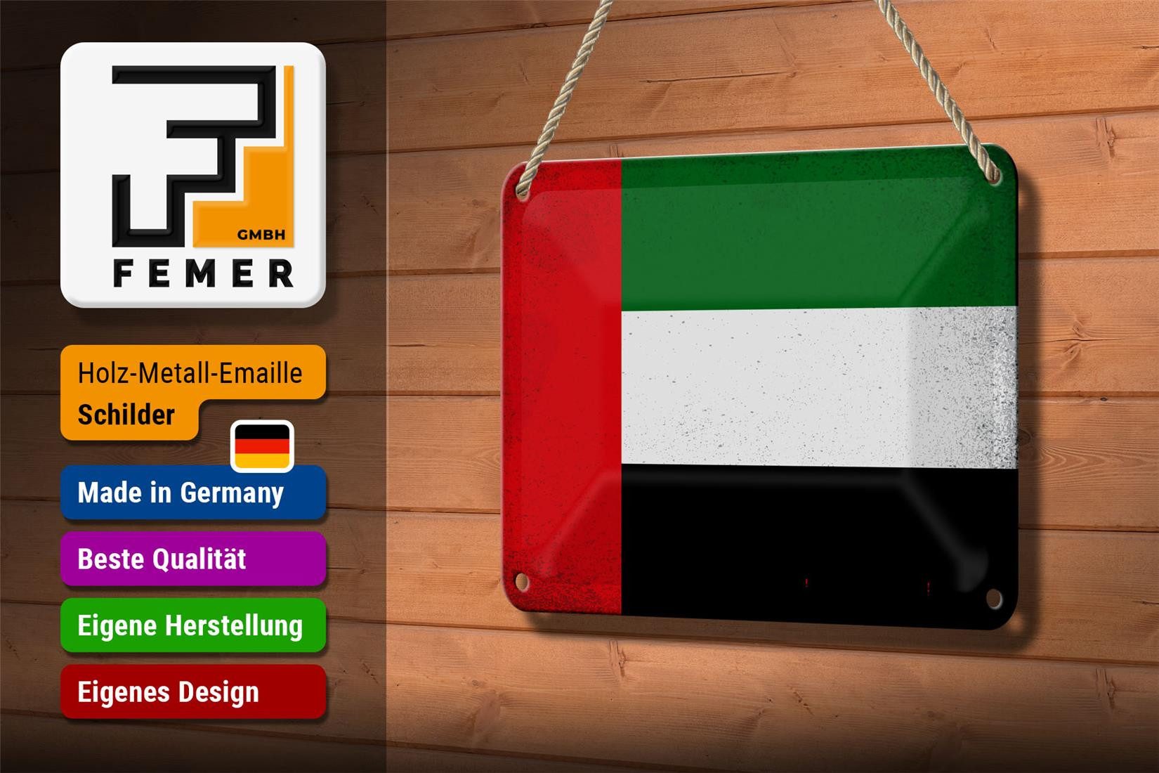 Femer GmbH Metallschild Flagge Arabische Emirate 18x12cm Flag Vintage, (1 St), gewölbte Oberfläche, abgerundete Ecken, umgeschlagene Kanten