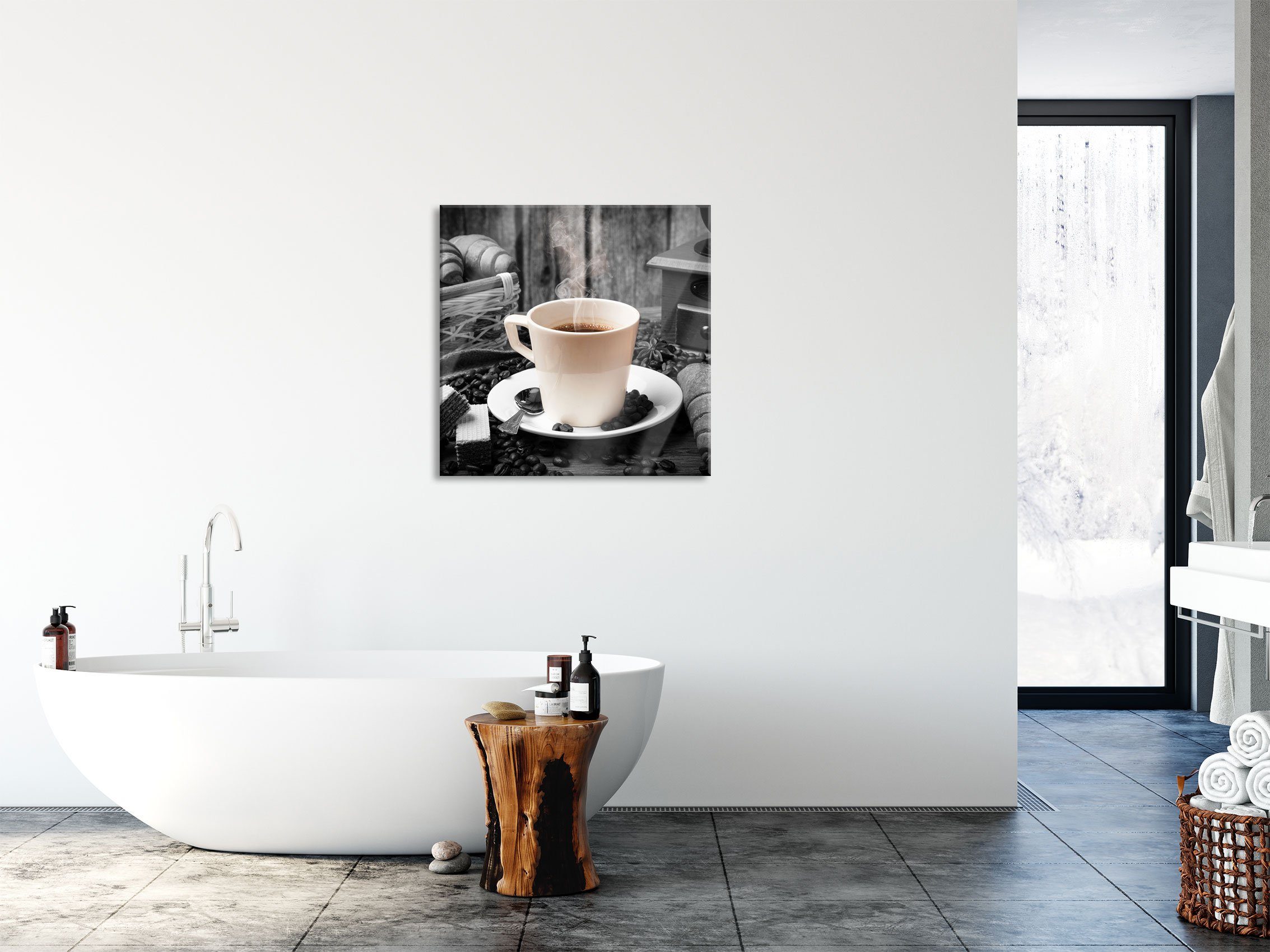 Pixxprint Glasbild Abstandshalter aufgebrühter St), aus aufgebrühter frisch Kaffee Aufhängungen Kaffee, (1 Echtglas, inkl. und frisch Glasbild
