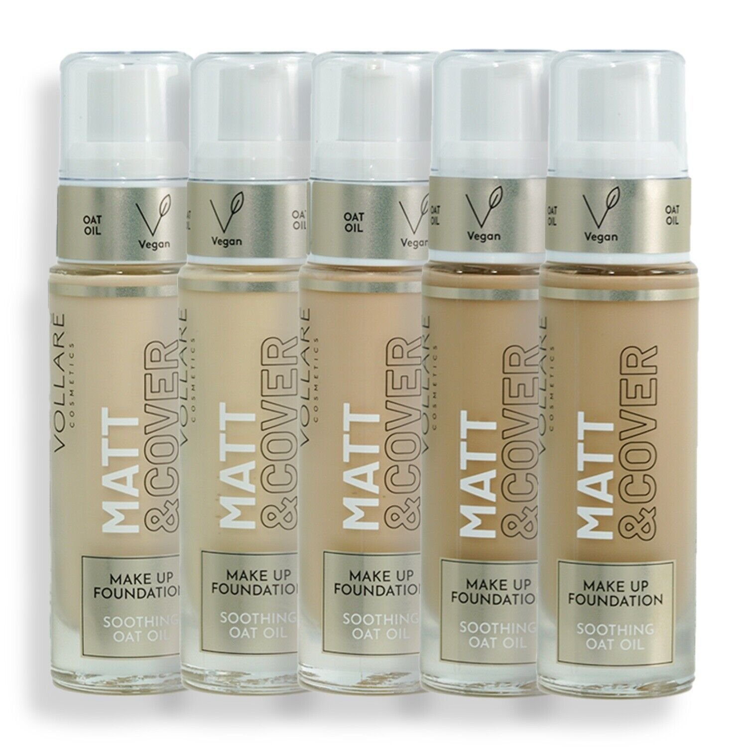 Vollarè Cosmetics Foundation Make Up Foundation flüssige langanhaltende 24h Vegane Naturkosmetik mit Pumpe 02 Light Latte