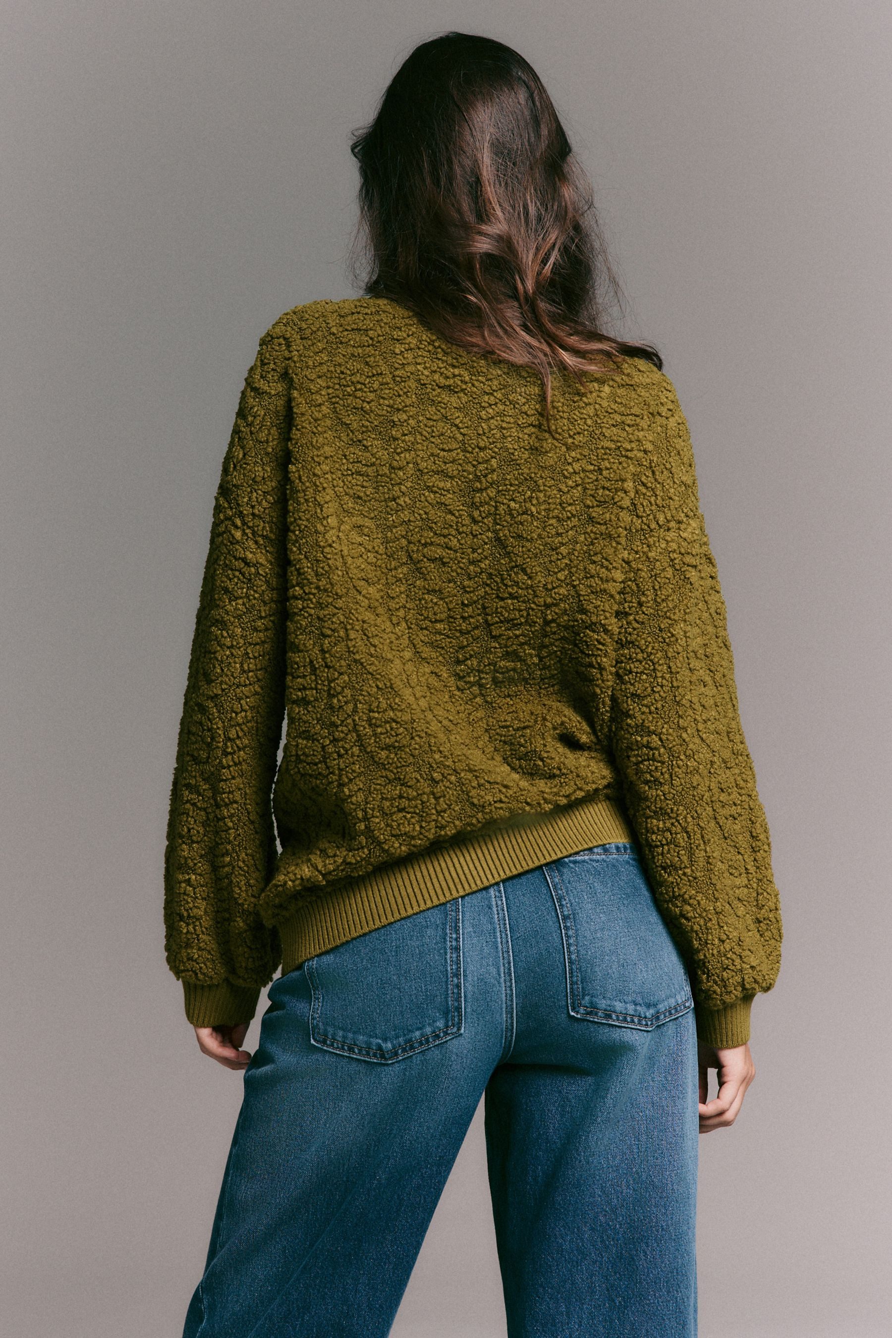 Next Sweater Rundhalssweatshirt mit Borg und Zopfmuster (1-tlg) günstig online kaufen