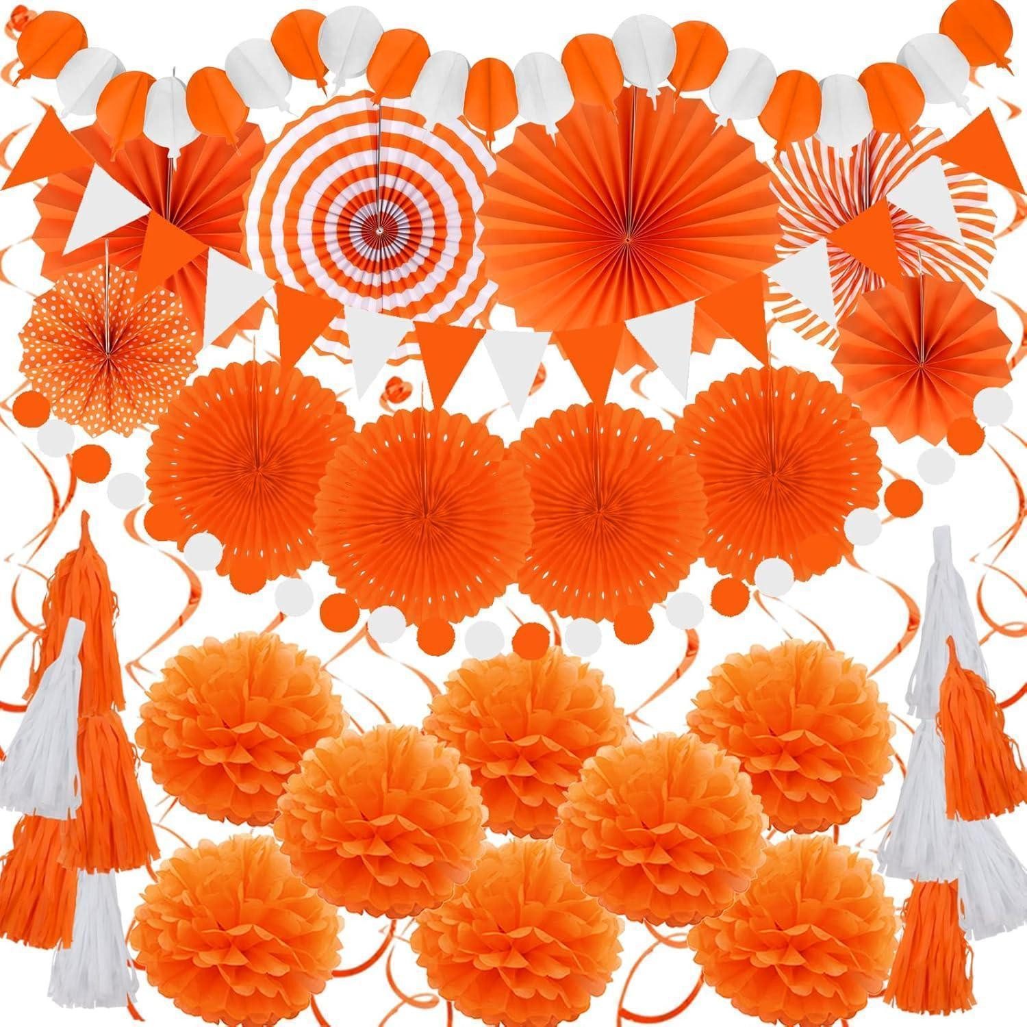 LuxusKollektion Girlande Orange Party Deko Set 41-teilig Pompoms Girlande Hochzeit Halloween