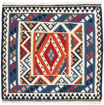 Wollteppich Kelim - Oriental quadratisch - 103 x 102 cm - hellblau, morgenland, quadratisch, Höhe: 6 mm, Wohnzimmer, Einzelstück