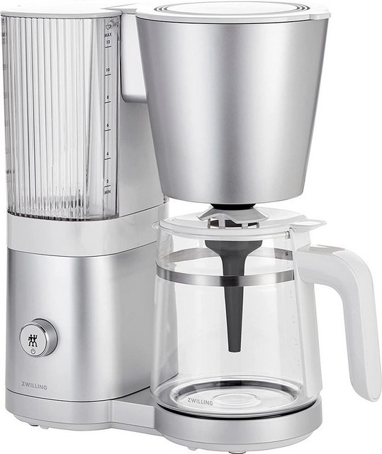 Zwilling Druckbrüh-Kaffeemaschine Enfinigy Filterkaffeemaschine 1,5l silber-weiß, Boiler innen aus hygienischem Edelstahl, Smarte Entkalkerfunktion