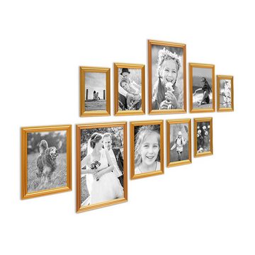 PHOTOLINI Bilderrahmen 10er Set Kunststoff-Rahmen eleganter Barock-Stil 10x15 bis 21x30 cm