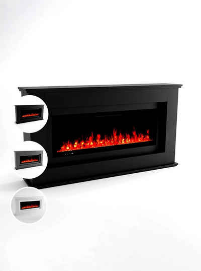 GLOW FIRE Elektrokamin weiß / grau / schwarz RHEA LED Kamin mit Heizung, Elektrischer Kamin mit 3D Feuer mit Heizung, 2 Dekorationen