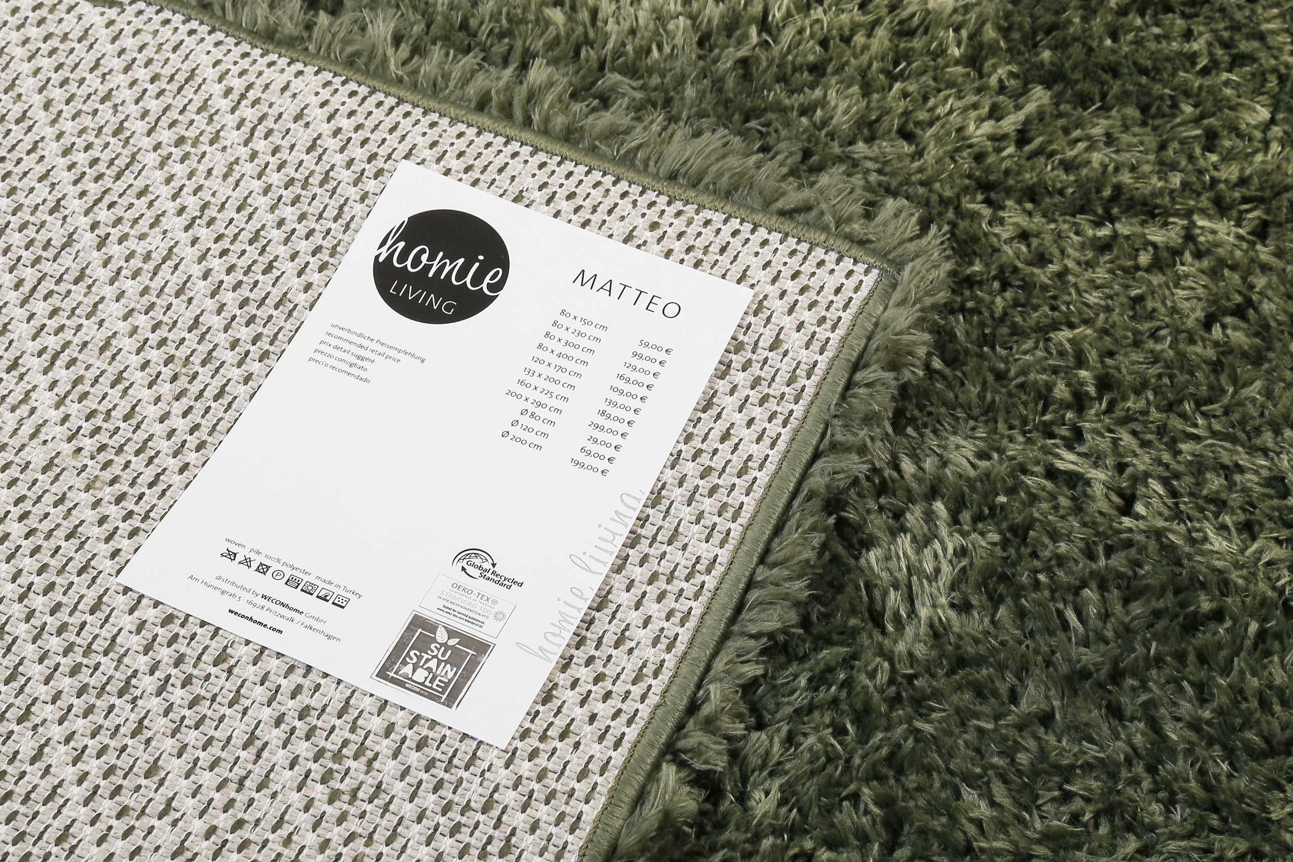 Hochflor-Teppich Matteo HL-0961, Homie Living, mm, Höhe: grün rechteckig, Shaggy, nachhaltig recyceltem aus 100% Wohnzimmer PET, 50 Langflor