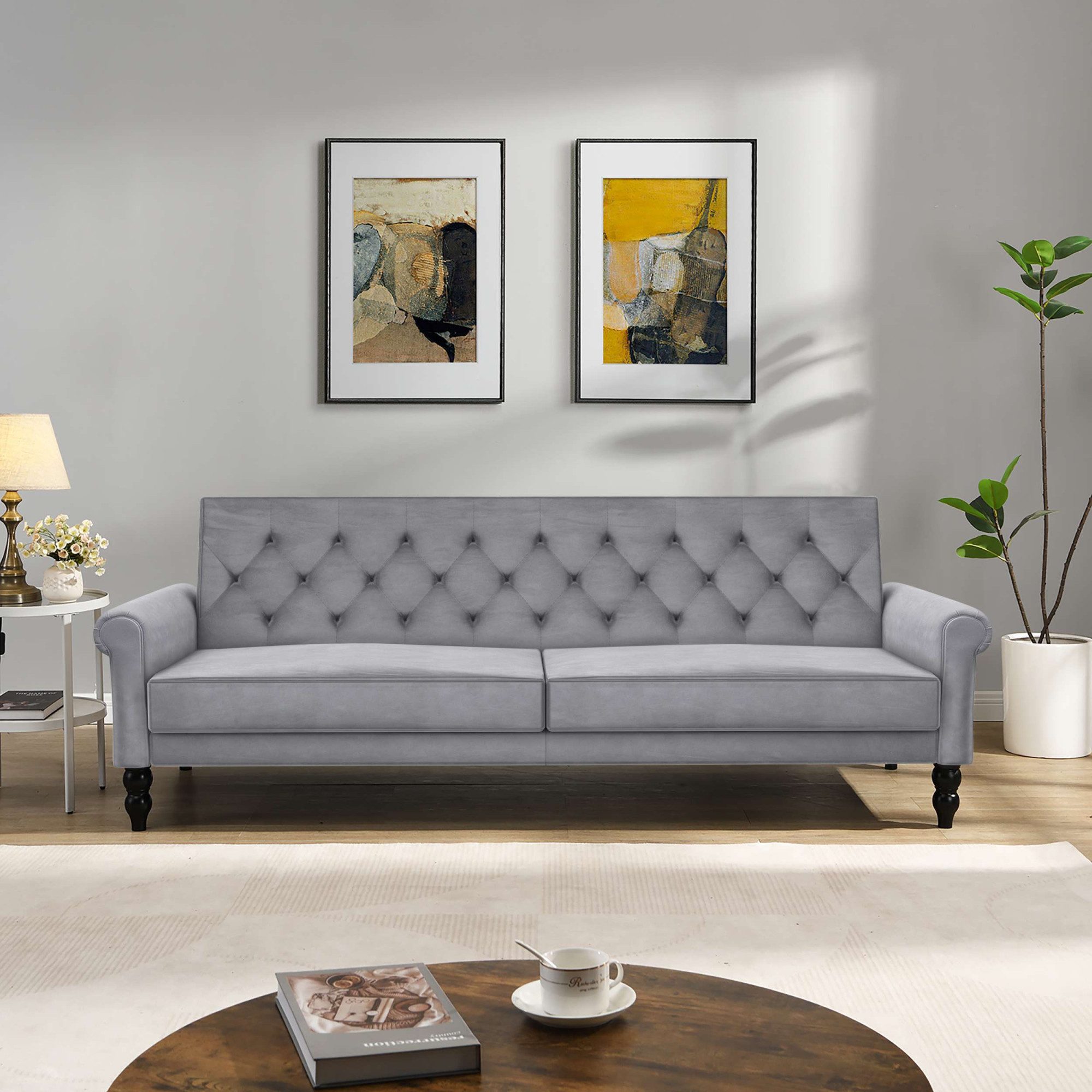 Dorel Home 3-Sitzer Tyne, Schlafsofa 222 cm, Bettfunktion (110/190cm), pflegeleichter Velours