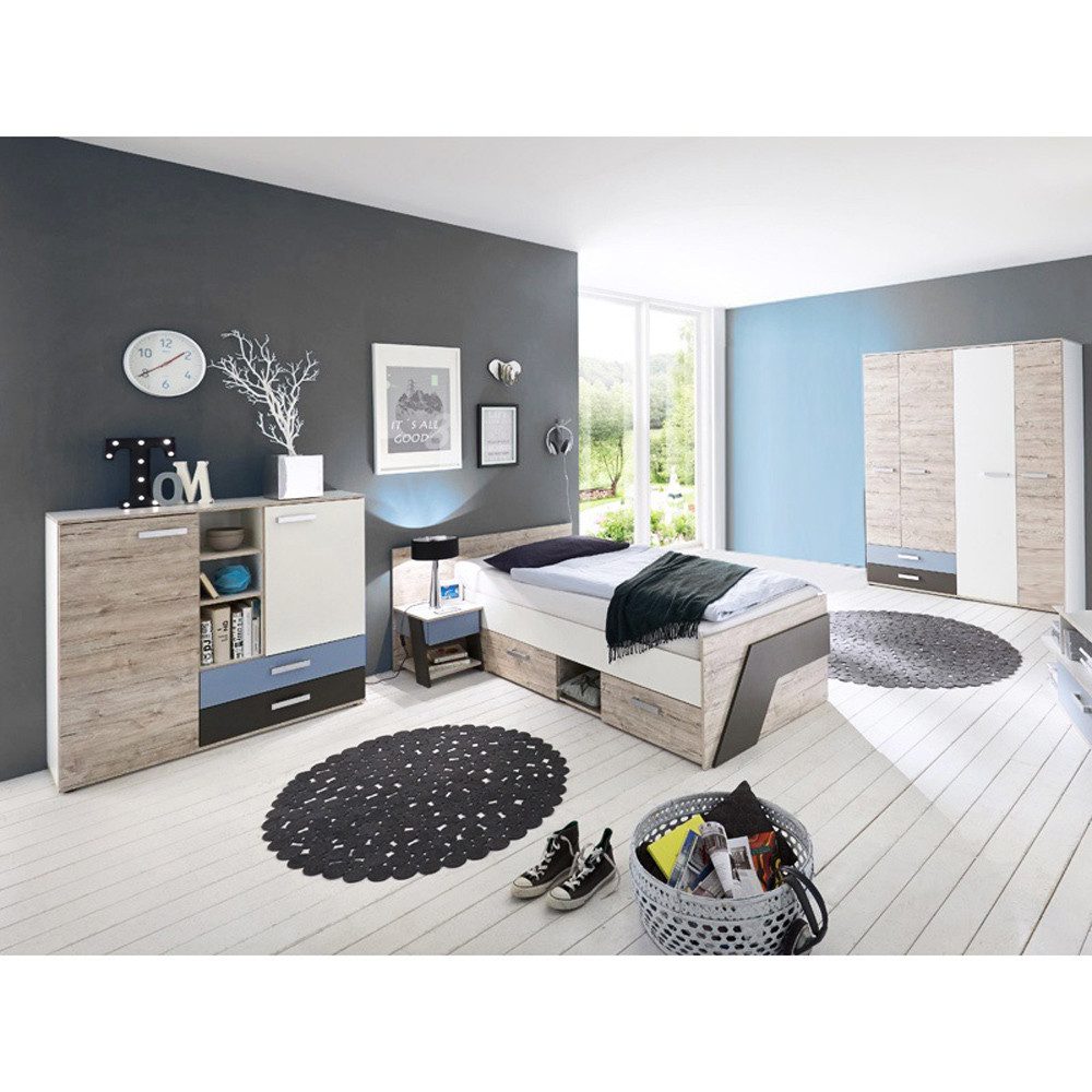Lomadox Kleiderschrank LEEDS-10 Sandeiche Nb./weiß/Lava/Denim 149,5x193x59,7 cm – Bild 5 von 5