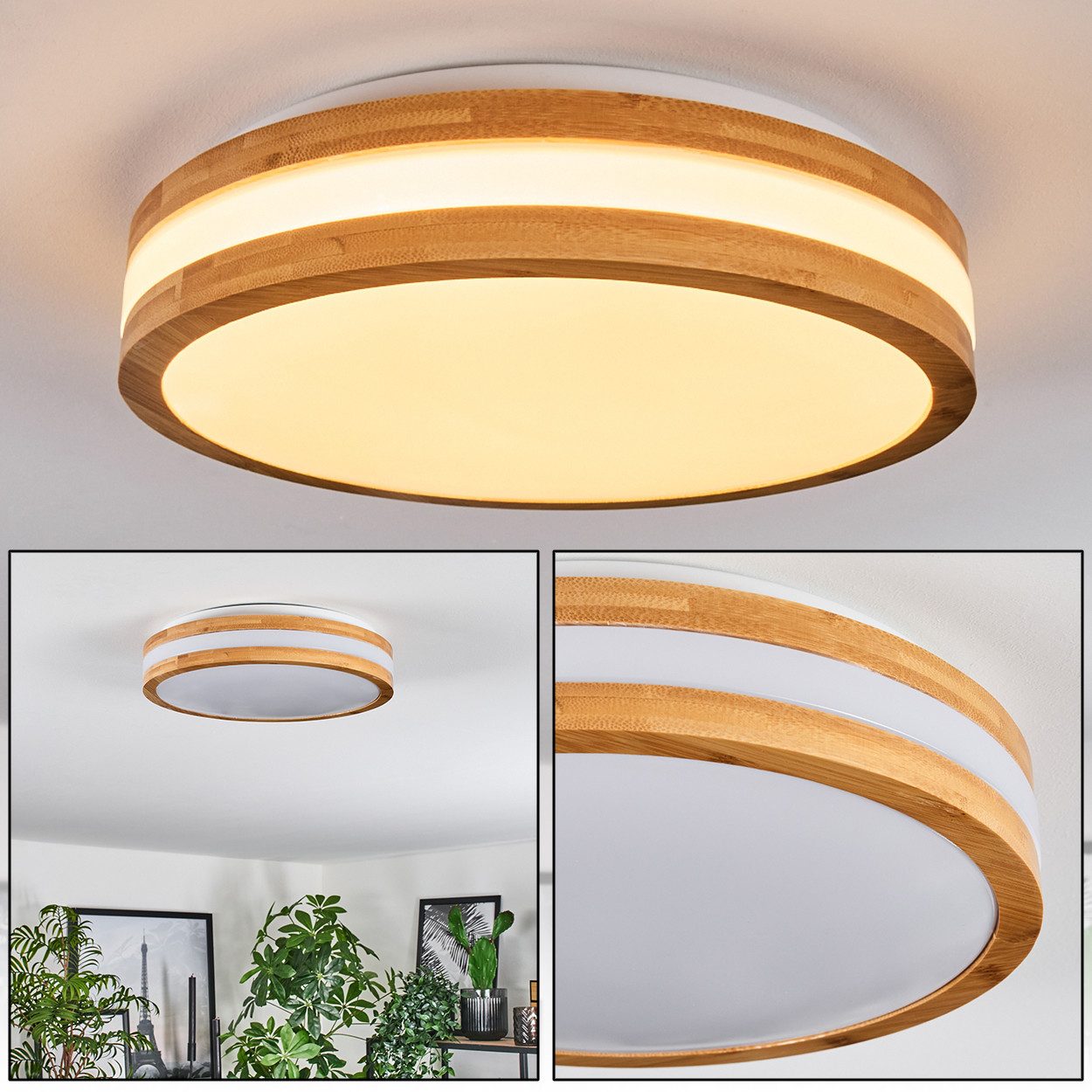 hofstein Deckenleuchte moderne Deckenlampe aus Metall/Bambus/Kunststoff in günstig online kaufen