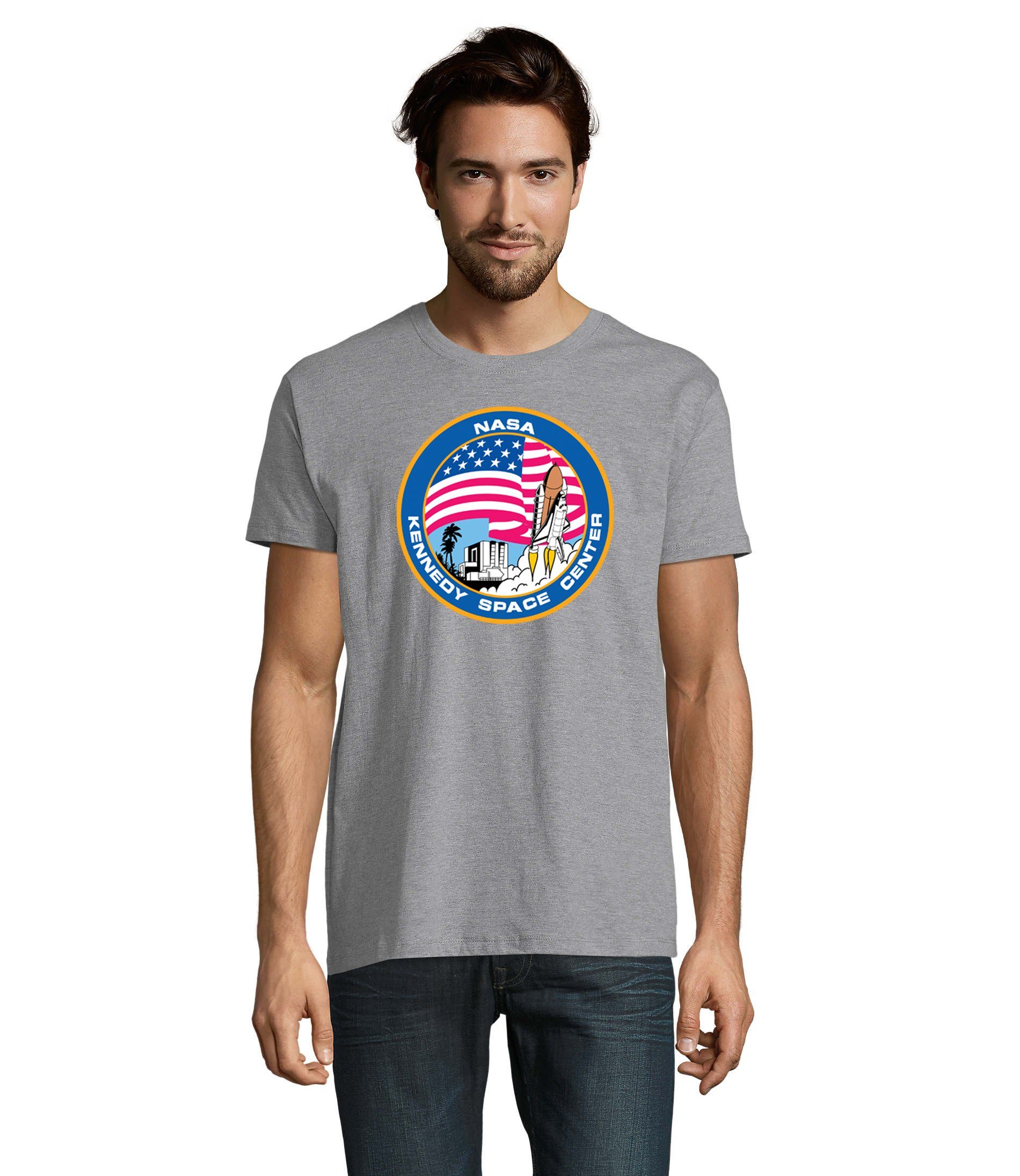 Blondie & Brownie T-Shirt Herren NASA Kennedy Space Center Rakete Sterne Elon X Grau