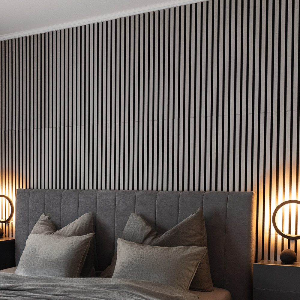 HOME DELUXE Wandpaneel Akustikpaneel / Lamellenwand SONIC, BxL: 40,00x80,00 cm, 0,32 qm, (Schalldämpfend, 1-tlg., Individuell kürzbar und zuschneidbar) Holzwand, Akustik Wand Панели, Akustik Paneel