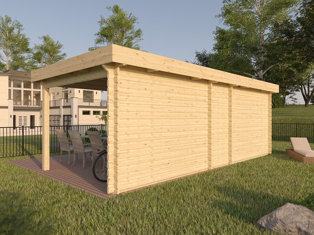 Woodtex Gartenhaus WOODTEX Gartenhaus mit Anbau 44 mm, BxT: 596x298 cm, Holz-Gartenhaus mit Fußboden, wetterfest & witterungsbeständig