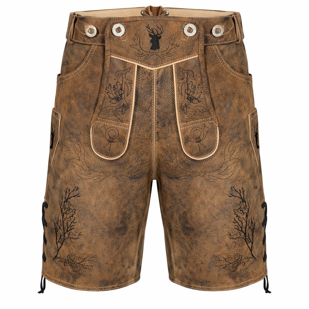 PAULGOS Trachtenhose Herren Lederhose Kurz mit Trägern 100% Echtleder - HK3 ANTIK