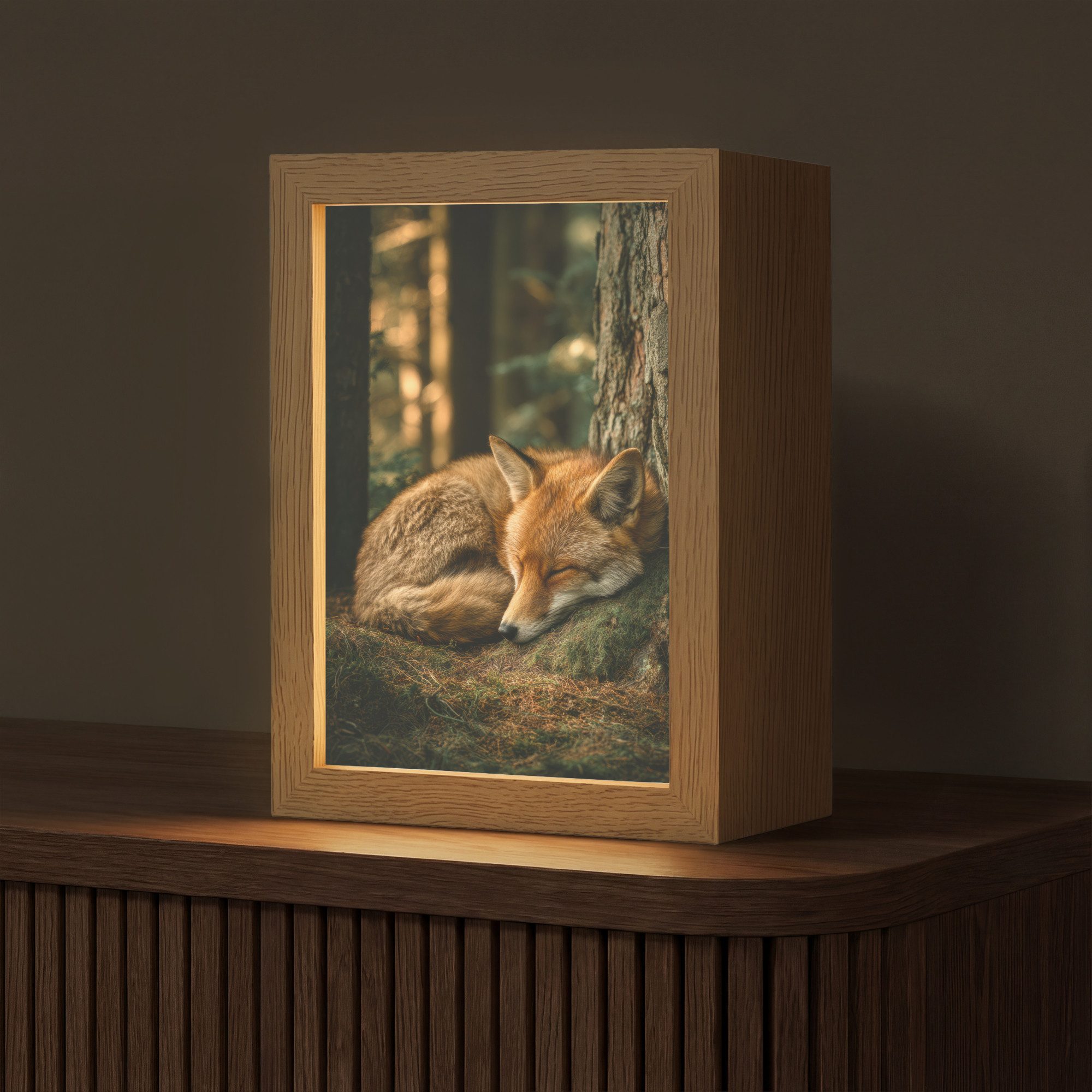 OnlyWow Tischleuchte Lightbox Fuchs - Wald - Schlaf, Dimmbar, Farbwechsel, LED, Warmweiß, Kaltweiß, Neutralweiß Einstellbar, Tischlampe, Schreibtischlampe, Desk, Dimmbar, mit Kabel, LED