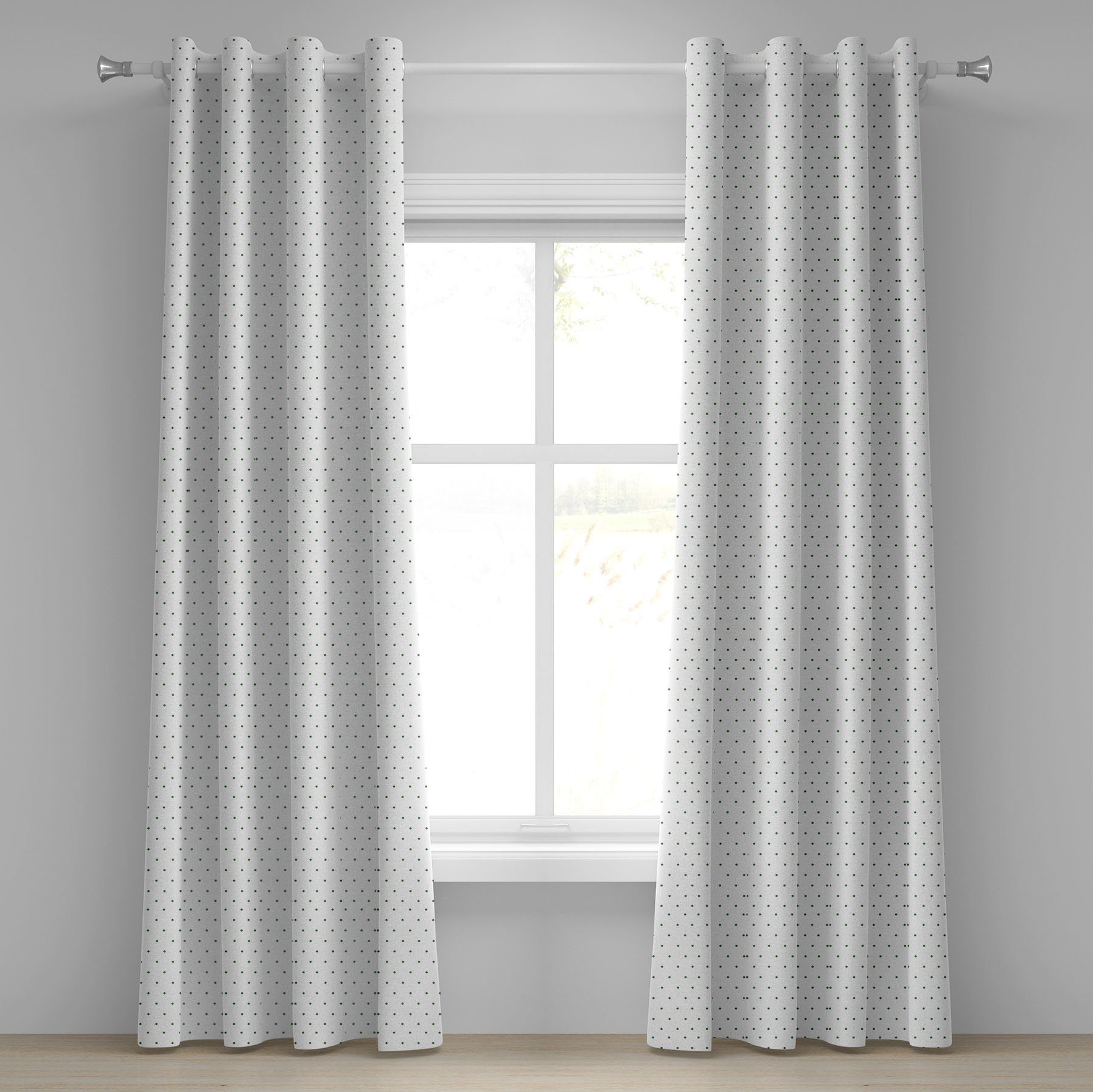 Gardine Dekorative 2-Panel-Fenstervorhänge für grüne Tupfen Wohnzimmer, Weiß Schlafzimmer Abakuhaus, Vintage