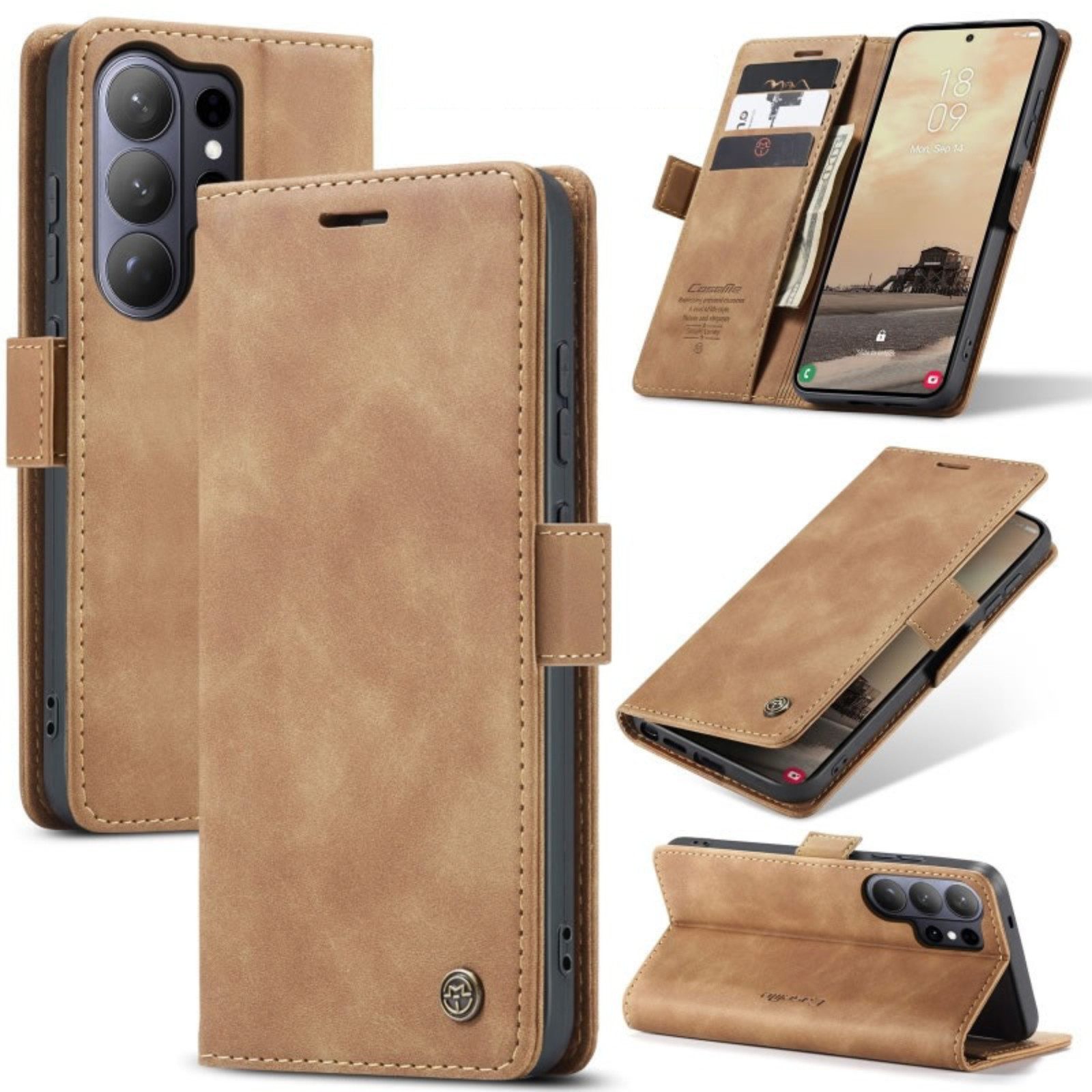 CaseMe Handyhülle Premium Hülle für Samsung Klapphülle Samsung S26 Ultra-Hellbraun